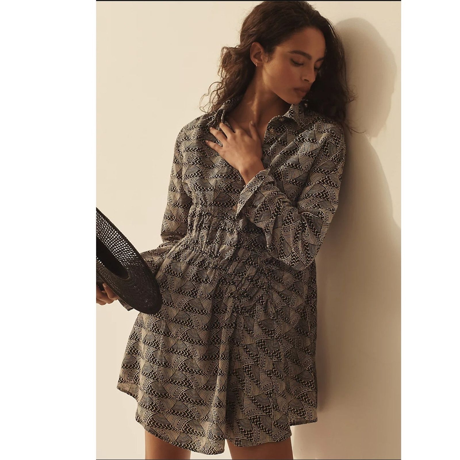 Anthropologie NWT Long-Sleeve Collared Mini Dress $148 Medium Petite Ivory Size M / US 6-8 / IT 42-44 - 3 Thumbnail