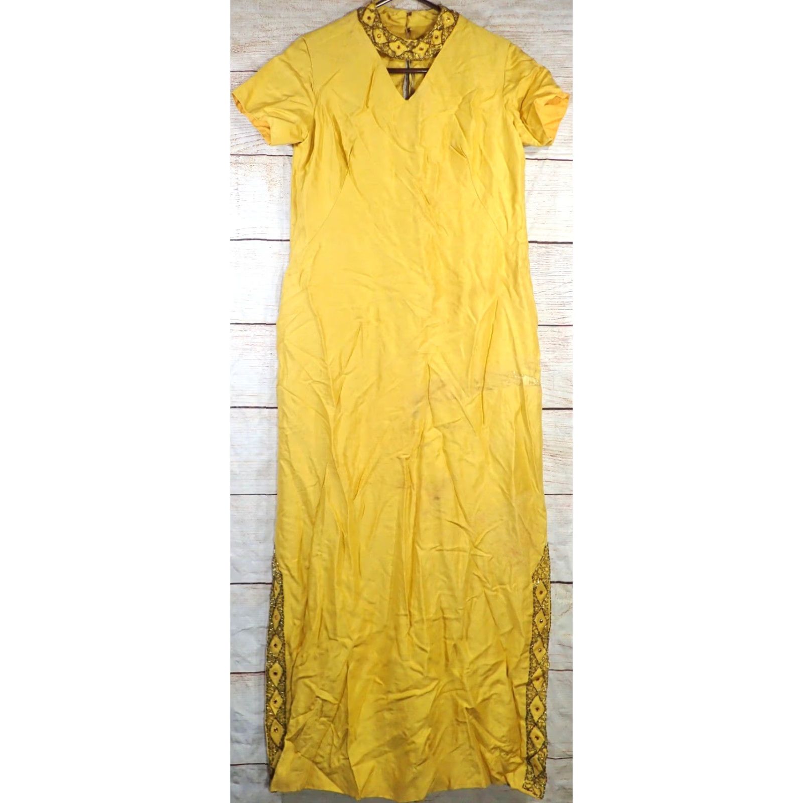 Vintage VINTAGE Cocktail Dress S/M for Repair - Beaded Sequin NeckLine Maxi Sheath 60s 50s 40s Party Womens Mens Girls Size S / US 4 / IT 40 - 2 Thumbnail