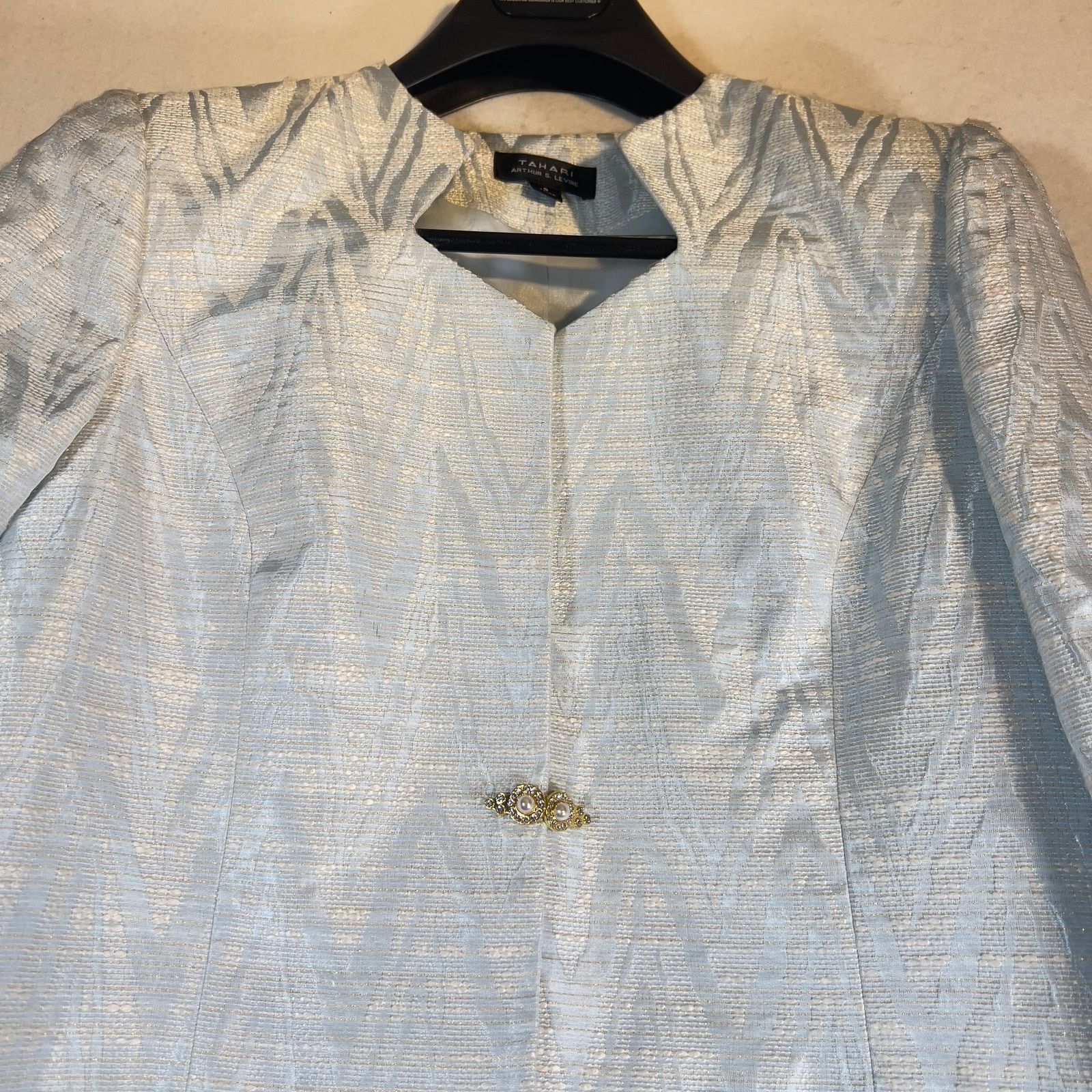 Elie Tahari Tahari Arthur S Levine Crop Jacket 8 Lined Shimery Gold Blue Size M / US 6-8 / IT 42-44 - 11 Thumbnail
