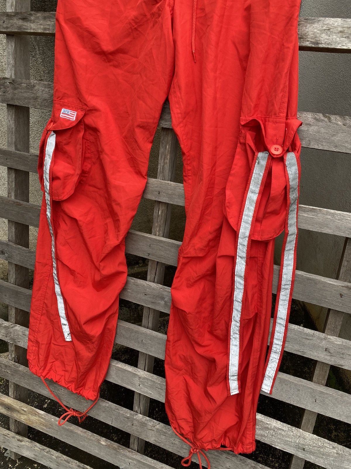 Japanese Brand Vintage Y2K UFO Red Cargo Pants - Nylon Poly Multiple Pocket Size US 31 - 5 Thumbnail