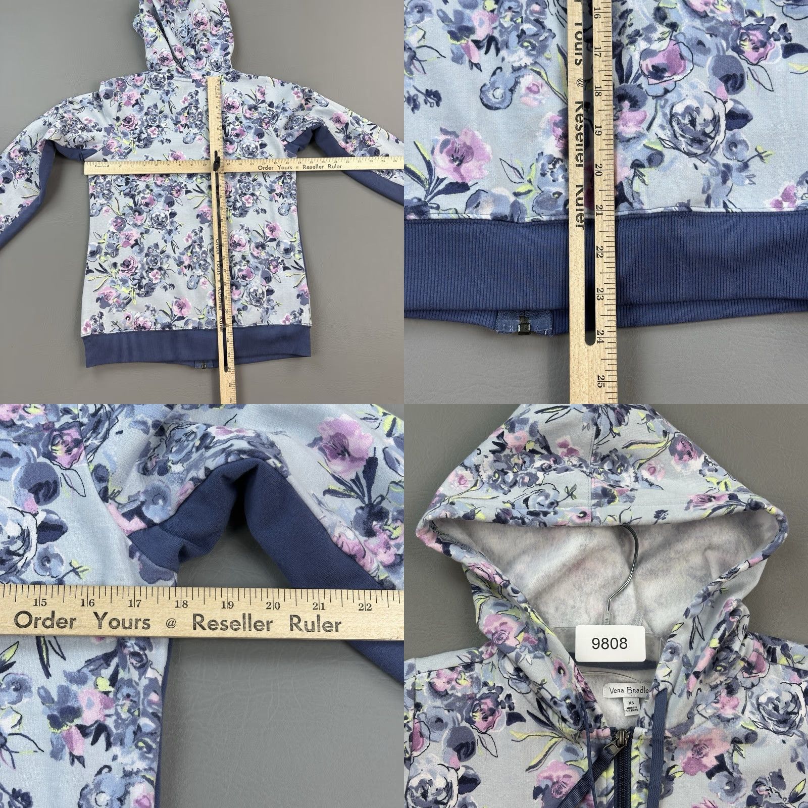 Vera Bradley Vera Bradley Hoodie Women's XS Blue Floral Full Zip Thumb Holes Size XS / US 0-2 / IT 36-38 - 9 Thumbnail