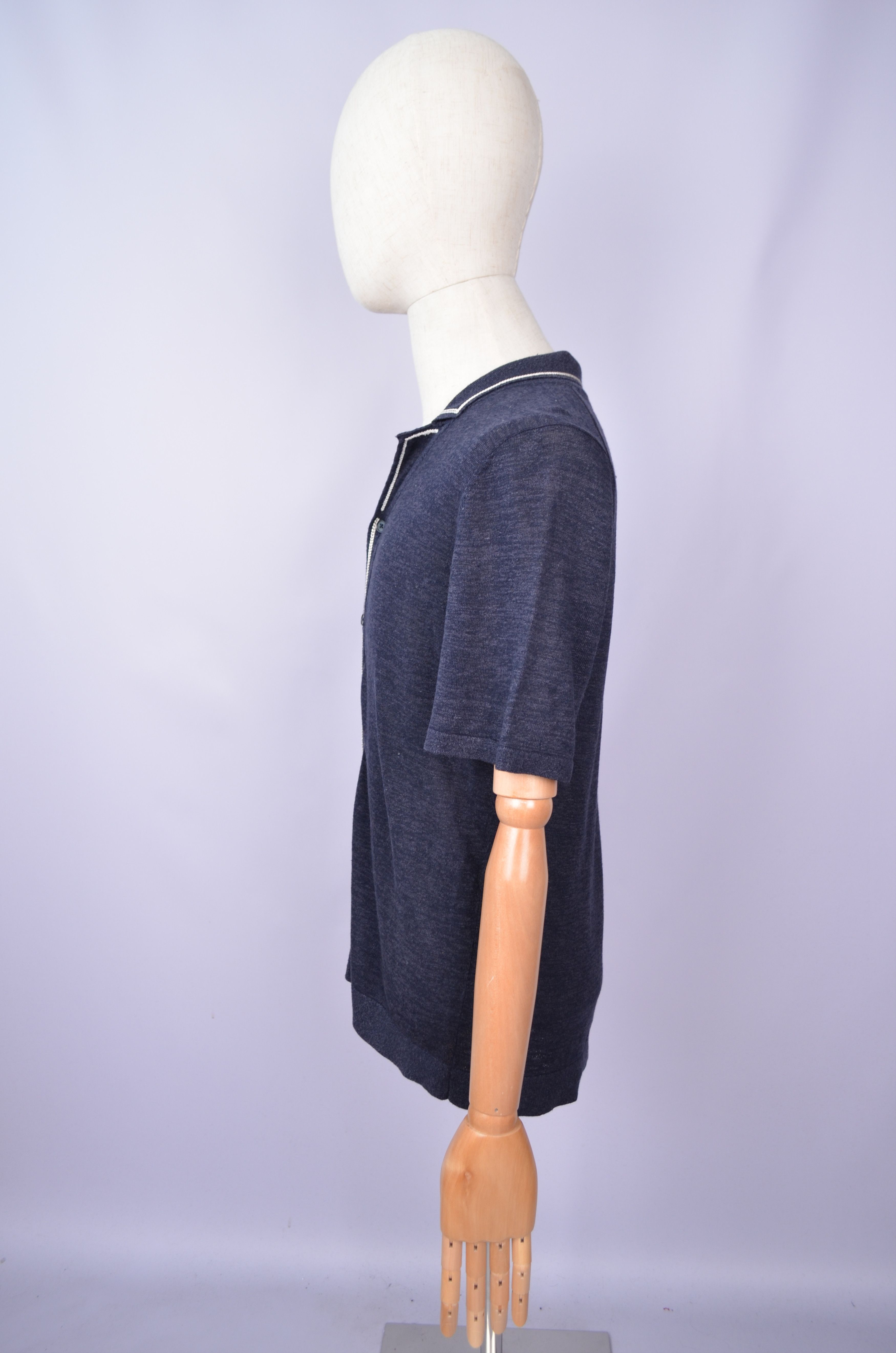 Designer × Reiss Reiss Cuban Collar Polo Shirt Linen Blend Knit Navy Size M Size US M / EU 48-50 / 2 - 4 Thumbnail