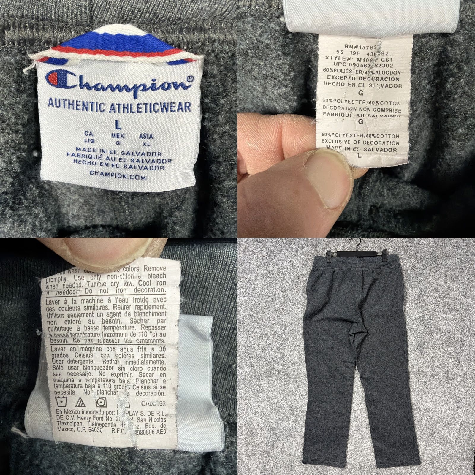 Champion Champion Sweatpants Mens Large 32x29.5 Gray Fleece Drawstring Athletic Sporty Size US 33 - 8 Thumbnail