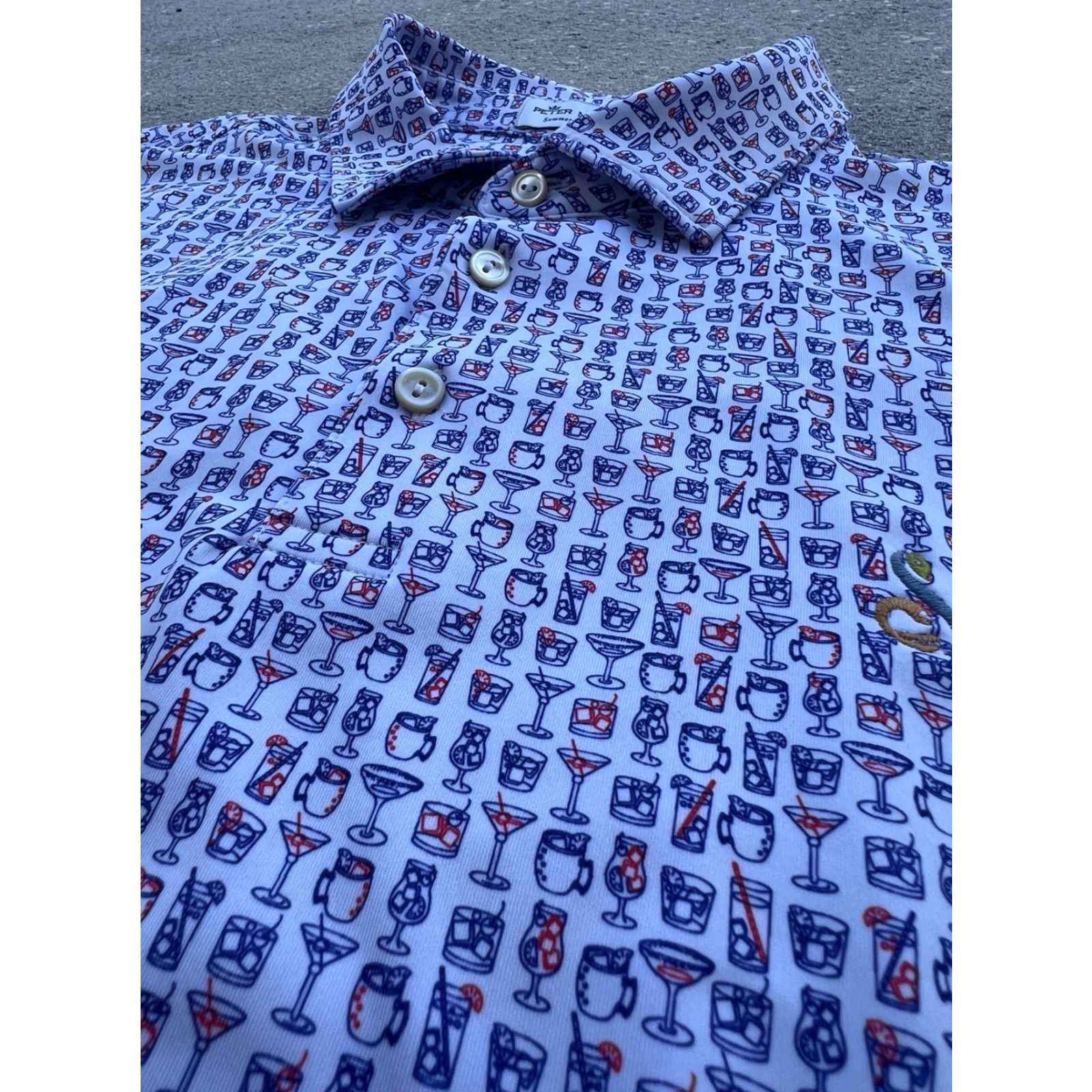 Peter Millar Peter Millar Summer Comfort Polo Shirt Mens L Blue Graphic Print Short Sleeve Button Collared Relaxed Fit Size US XL / EU 56 / 4 - 5 Thumbnail