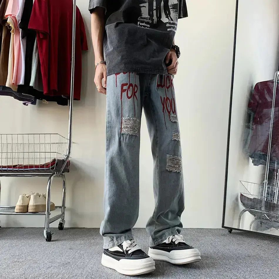 Japanese Brand Retro casual straight leg ripped jeans Size US 32 / EU 48 - 3 Thumbnail