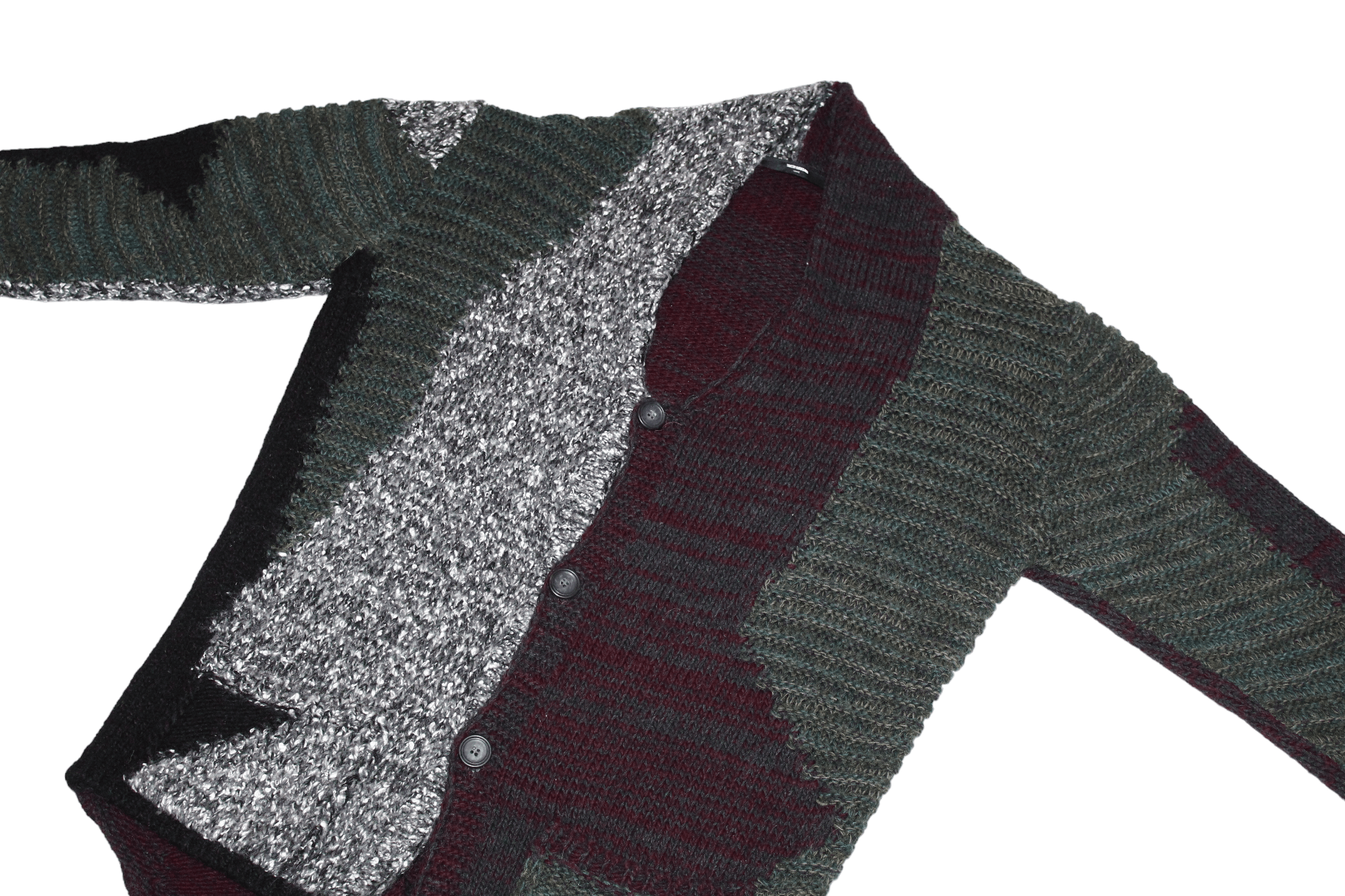 Takeshy Kurosawa Takeshy Kurosawa Patchwork Asymmetric Wool Blend Cardigan Size US XXL / EU 58 / 5 - 5 Thumbnail