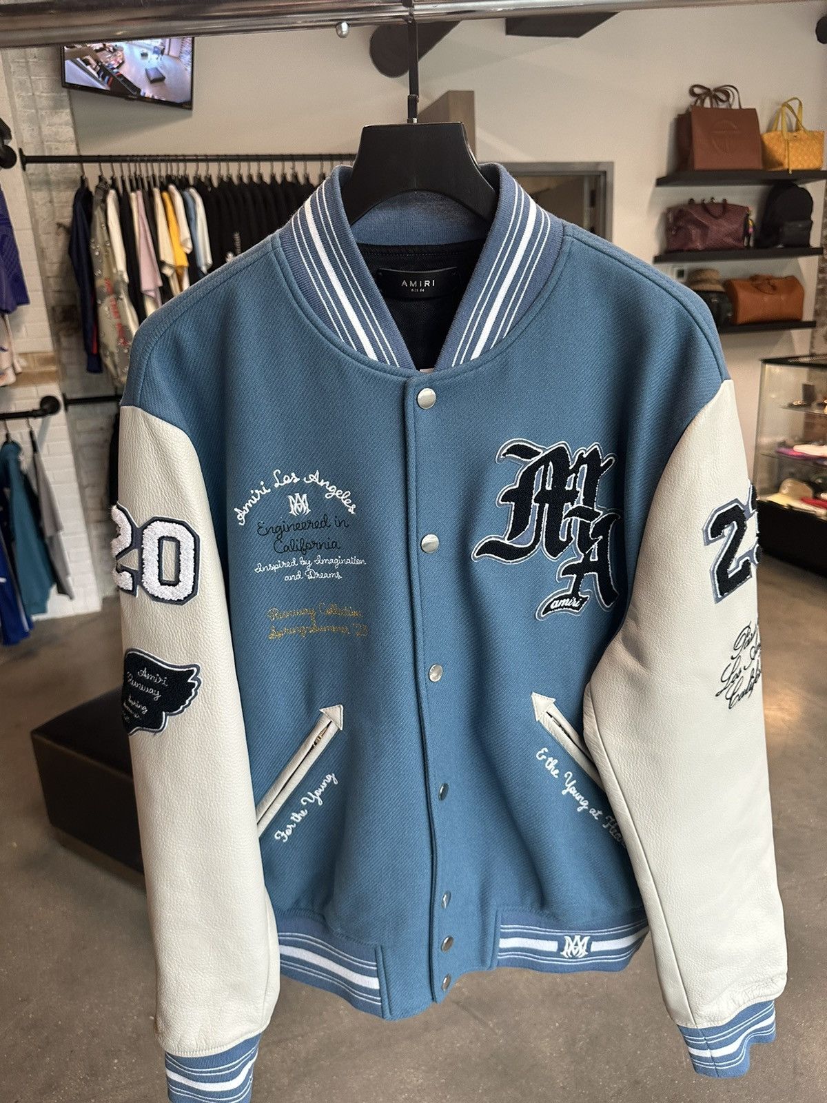 image of Amiri Oversized Blue Varsity Jacket, Men's (Size XL)