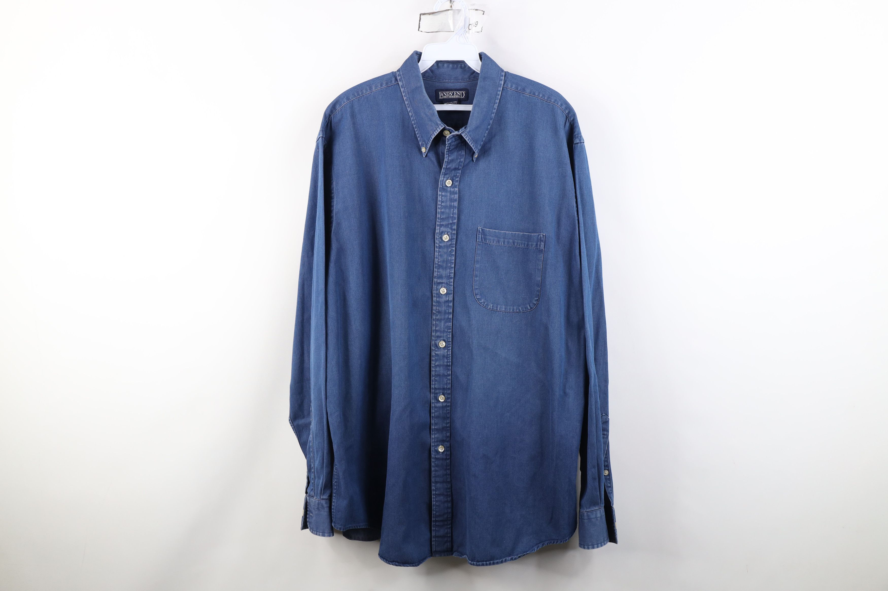 Lands' End Vintage 90s Lands End Collared Button Down Shirt Blue Cotton Size US XL / EU 56 / 4 - 1 Thumbnail