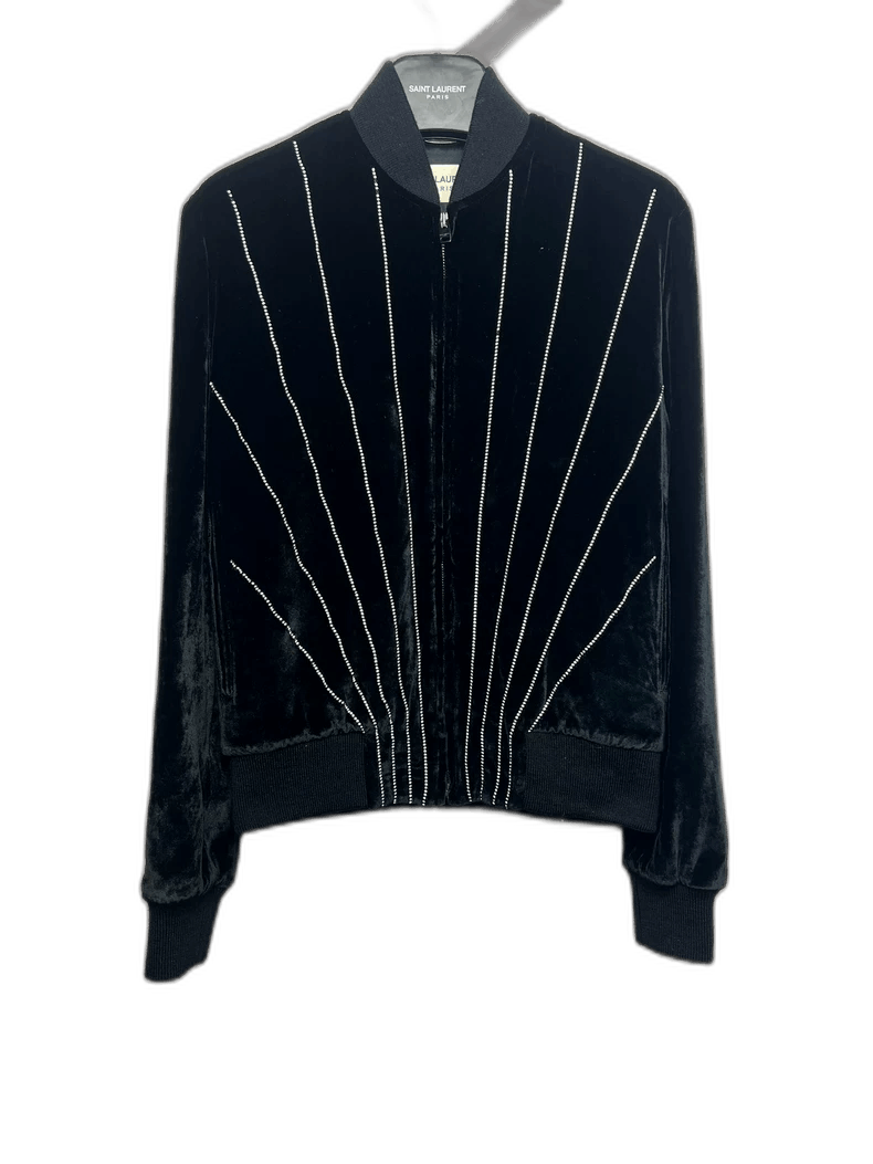 Saint Laurent Paris Saint Laurent Black Velvet Jacket with Rhinestones Size US M / EU 48-50 / 2 - 1 Thumbnail