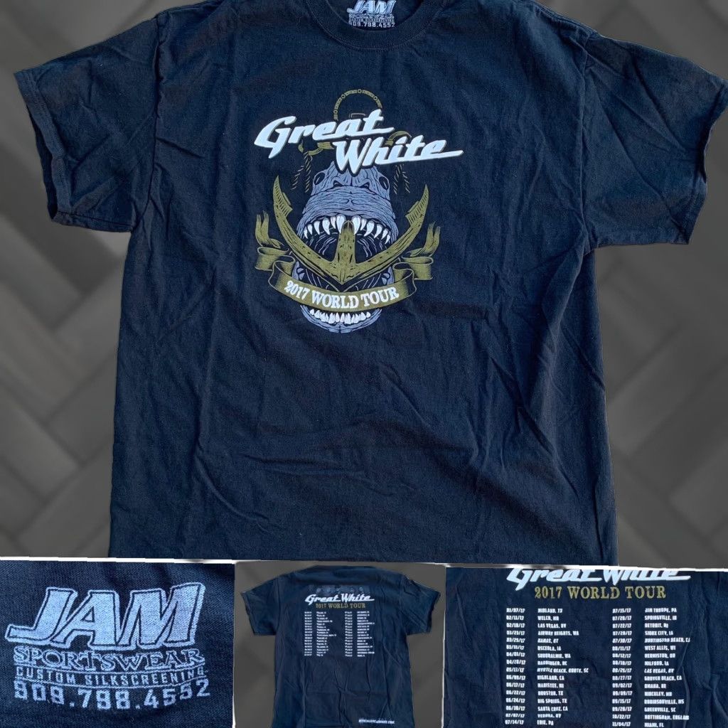 Salem Sportswear Jam Sportswear Great White 2017 World Tour T-Shirt Men 2XL Black Graphic Print Tee Band Concert PT Shirt Size 2XL Mens Size US XXL / EU 58 / 5 - 1 Thumbnail