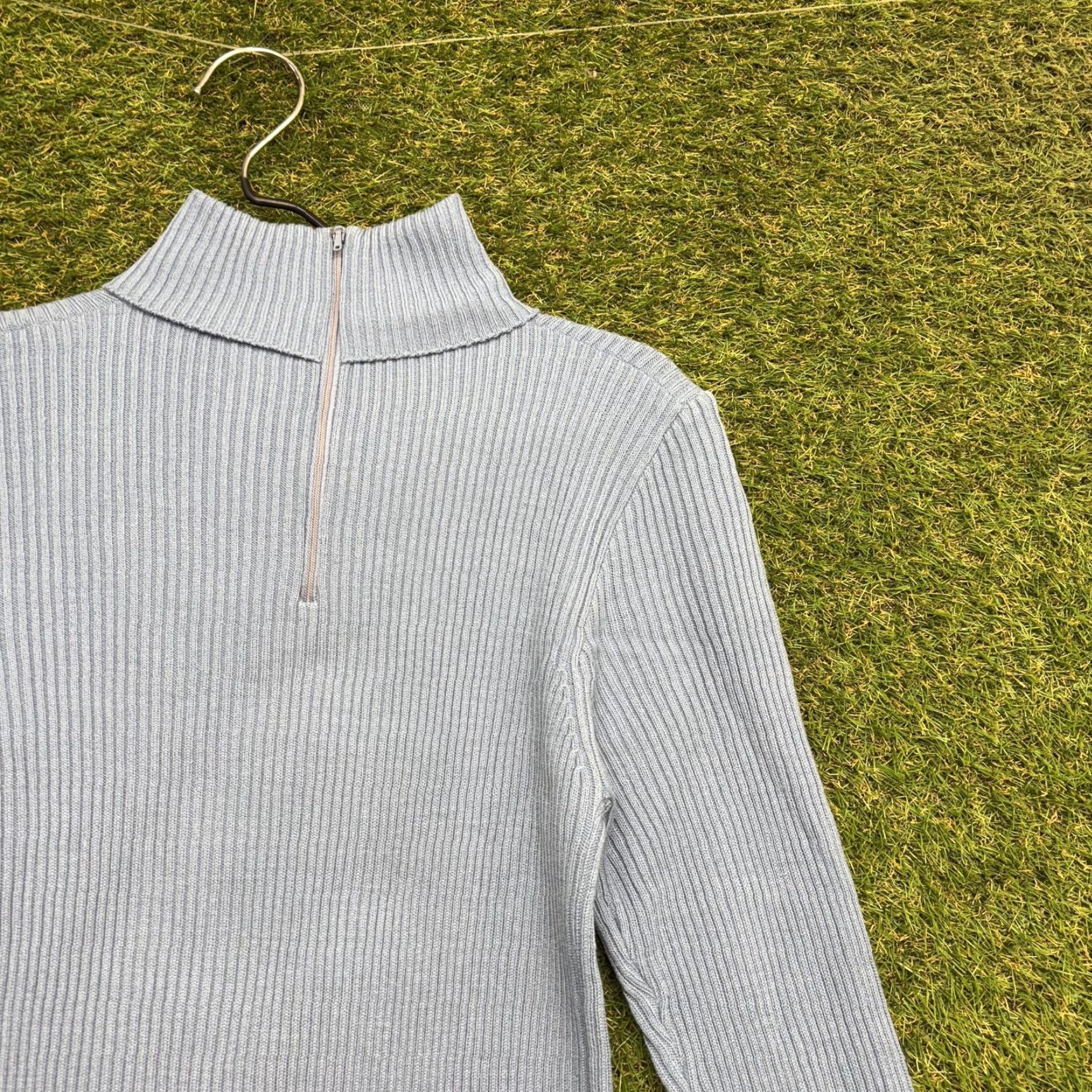 Sears VINTAGE Sears Sweater Womens Medium Blue Ribbed Knit Mock Neck Half Zip 80s Korea Size M / US 6-8 / IT 42-44 - 2 Thumbnail
