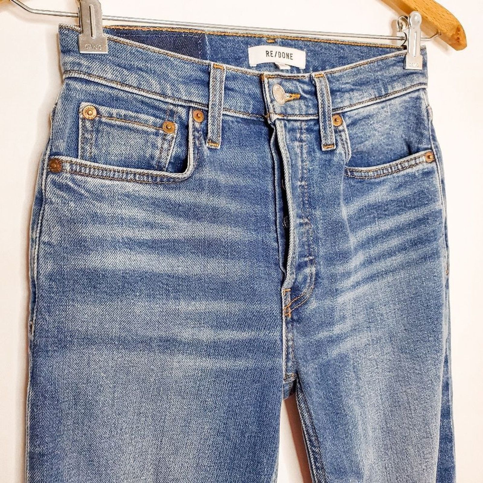 RE/DONE Re/Done 70s High Rise Stove Pipe Distressed Jeans Size 25 Size 25" / US 0 / IT 36 - 3 Thumbnail