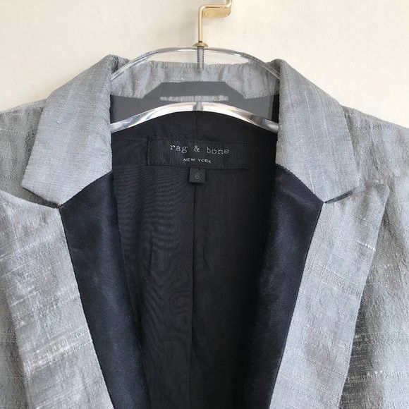Rag & Bone Rag & Bone Silk Dupioni Peak-Lapel Boyfriend Silver Black Me Size M / US 6-8 / IT 42-44 - 4 Thumbnail
