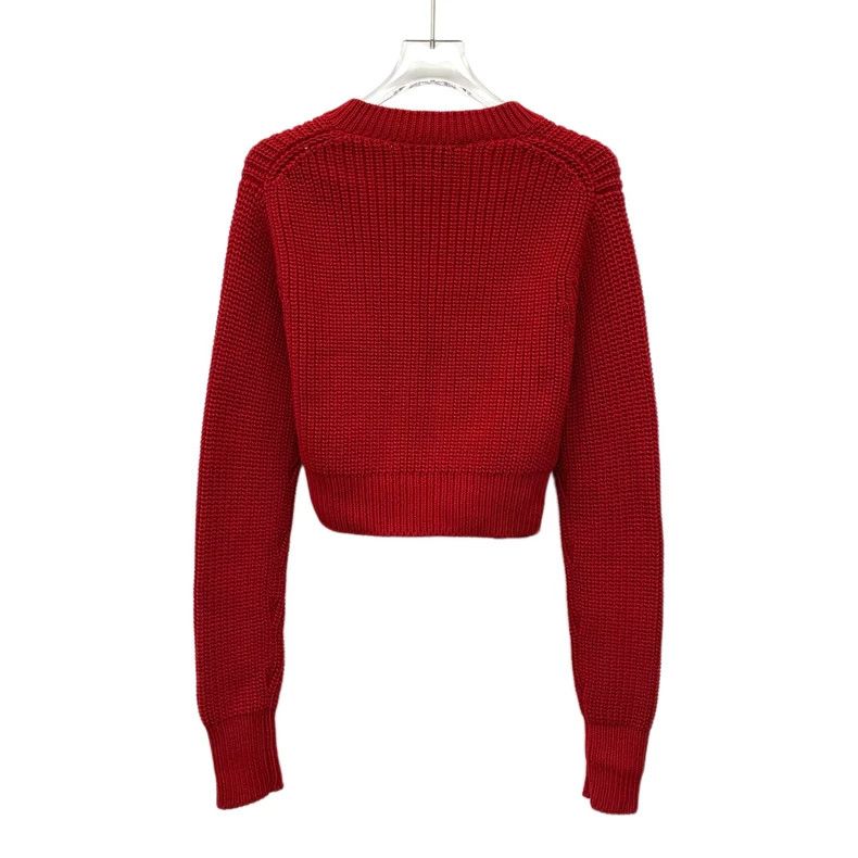 Prada Prada 22 red logo letter embroidered cotton V-neck long-sl Size XS / US 0-2 / IT 36-38 - 2 Thumbnail