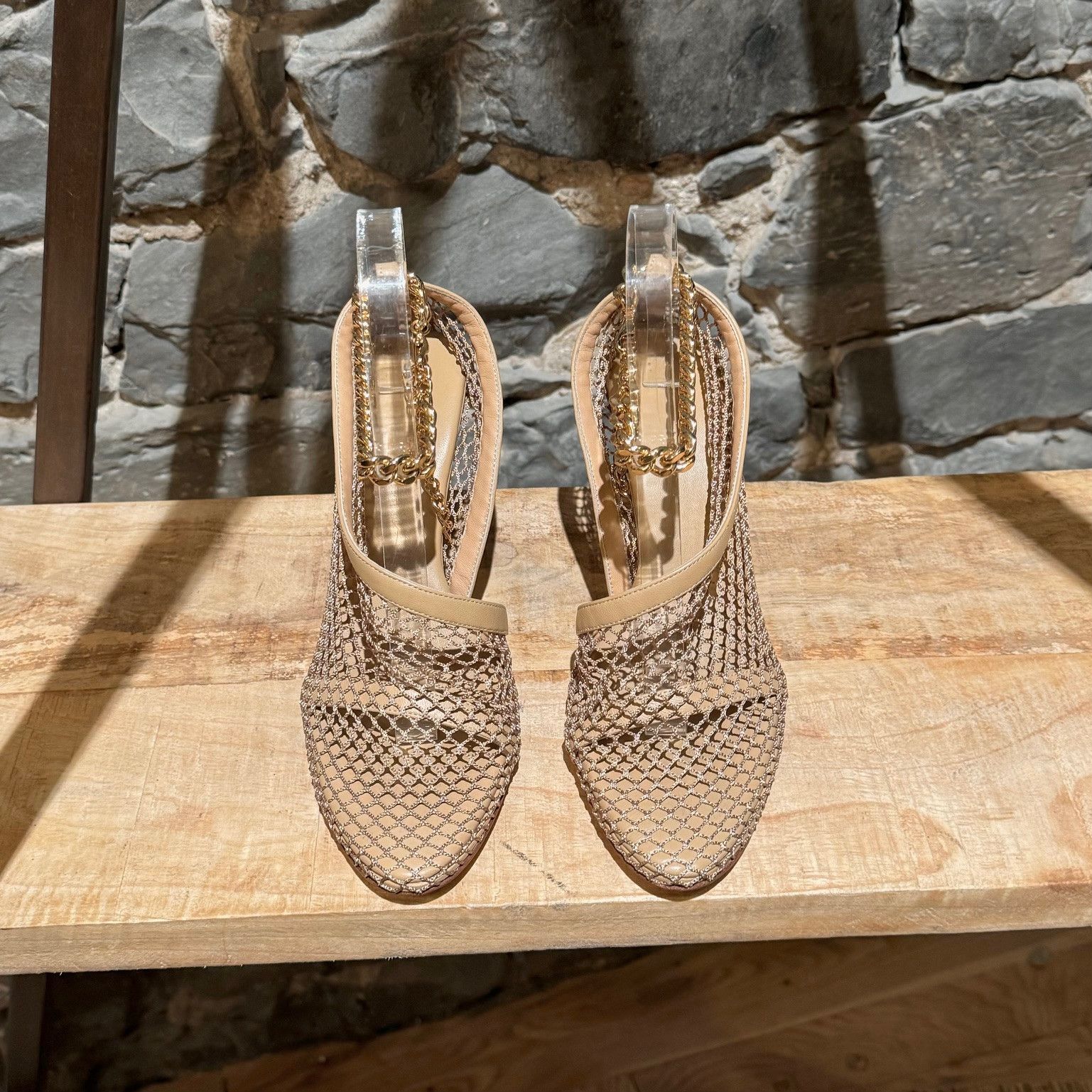 Bottega Veneta Bottega Veneta Beige Stretch Mesh Chain D'Orsay Pumps Size US 7 / IT 37 - 3 Thumbnail