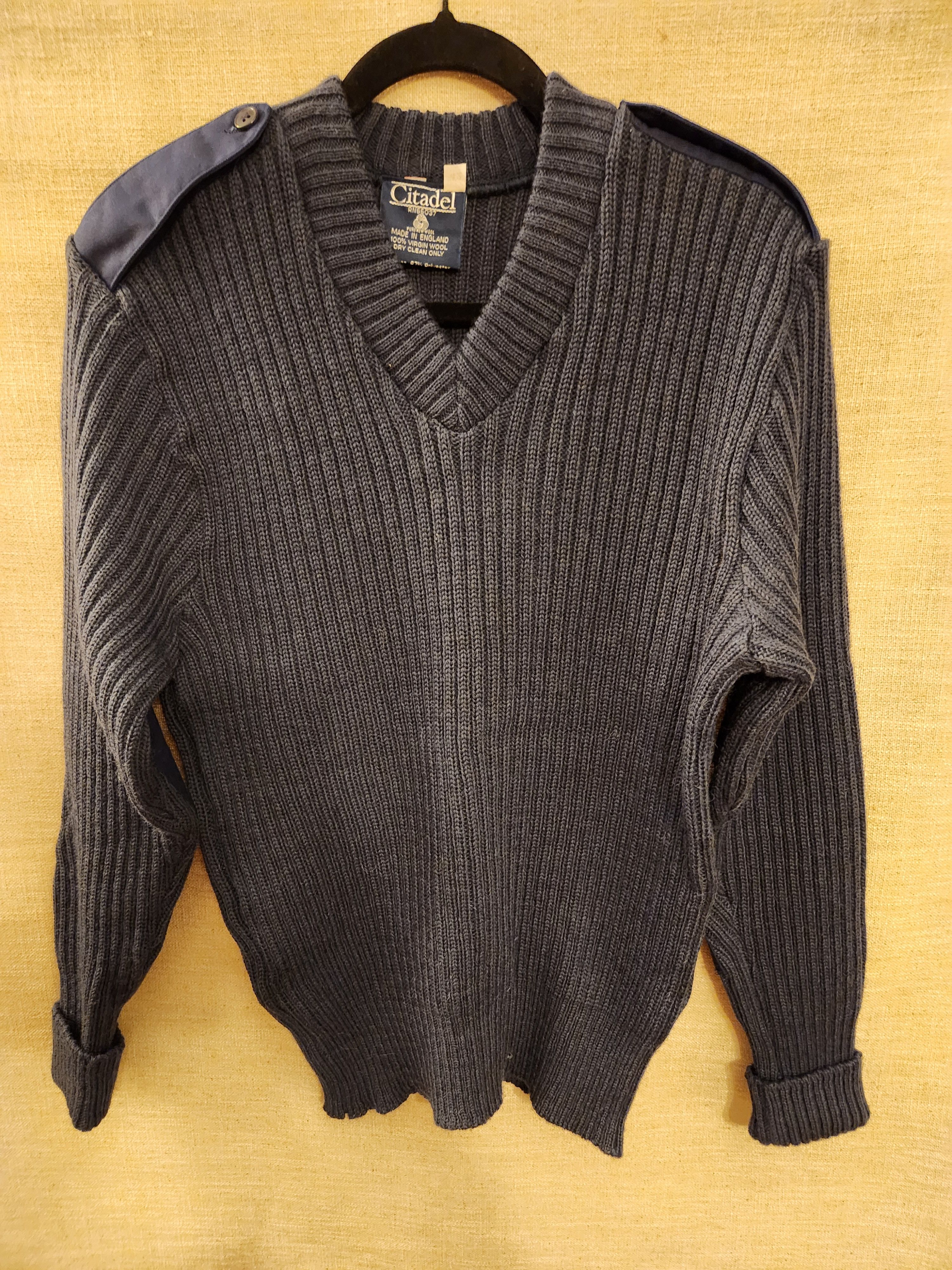 Vintage Vintage 100% Wool Ribbed Knit Men's Long Sleeve Blue Sweater Size US M / EU 48-50 / 2 - 1 Thumbnail