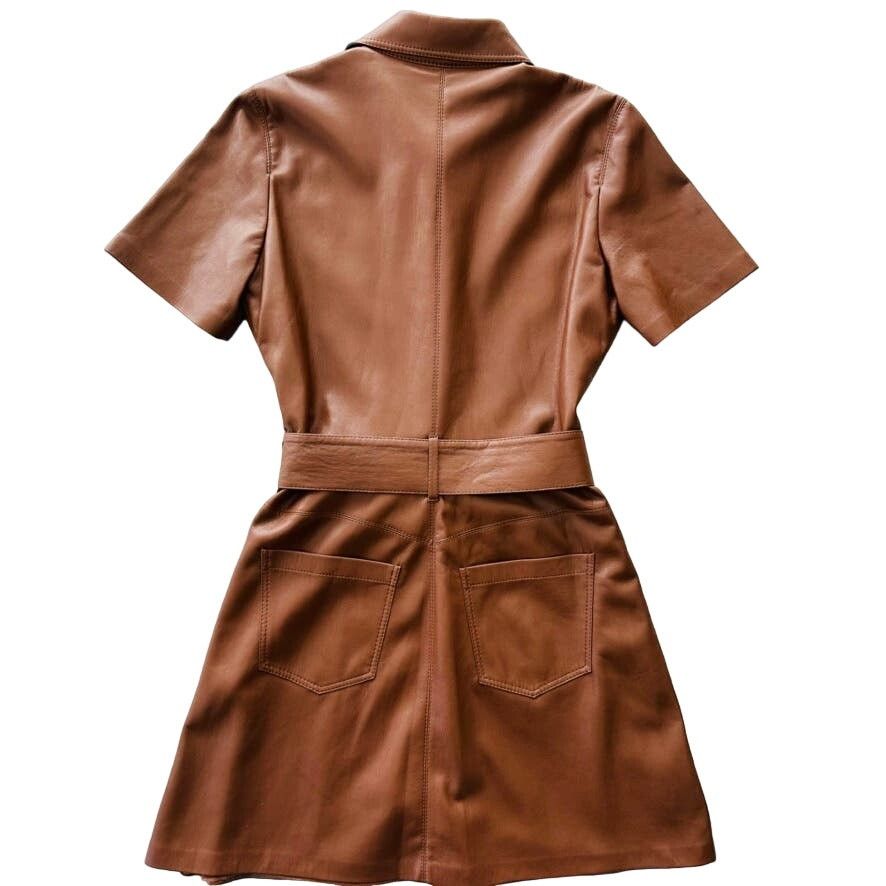 NANUSHKA Halli Vegan Leather Shirt Dress In Brown Size Small