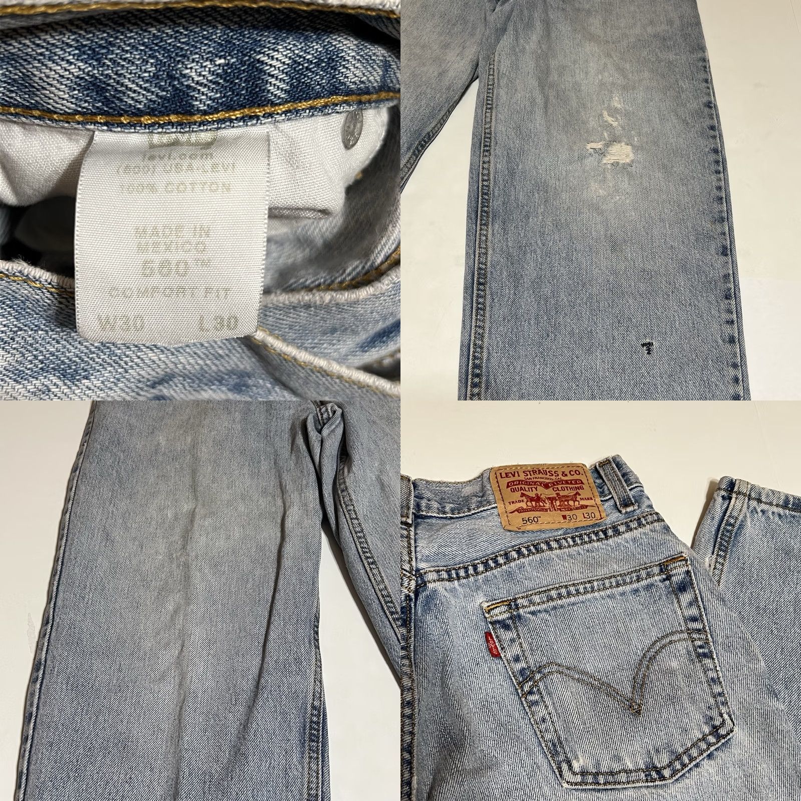 Levi's VINTAGE Levi's 560 Jeans Men’s 30x30 Blue Denim Distressed Grunge Logo Cotton Slim Relaxed Tapered USA USA Model 560 Distressed Vintage Jeans Men Size US 30 / EU 46 - 8 Thumbnail