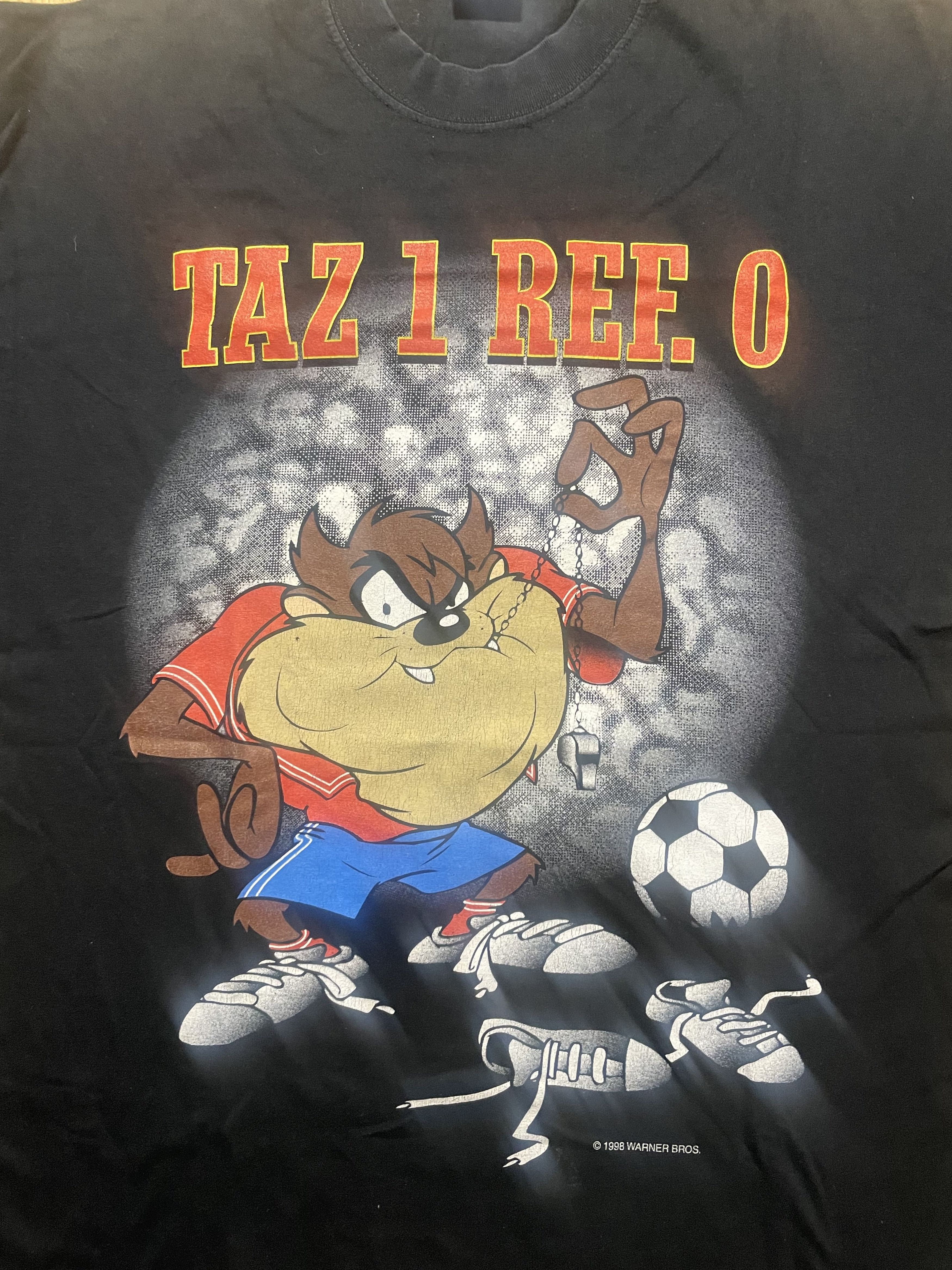 Warner Bros 1998 Taz “TAZ 1 REF O” Vintage Soccer Graphic Tee Size US L / EU 52-54 / 3 - 3 Thumbnail