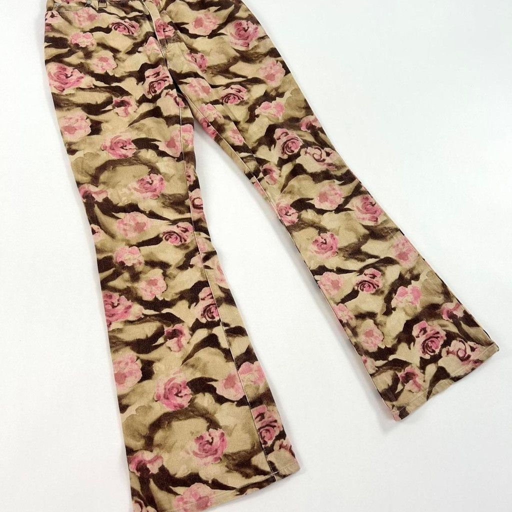 Blumarine y2k Blugirl tan brown and pink rose camouflage print jeans Size 28" / US 6 / IT 42 - 4 Thumbnail
