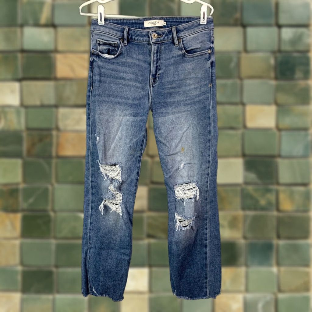 Vintage Hidden Jeans Main Selling Point Womens Jeans Size 28 Blue 5-Pocket Design Straight Bohemian Grunge Wash Stain Size 28" / US 6 / IT 42 - 1 Thumbnail
