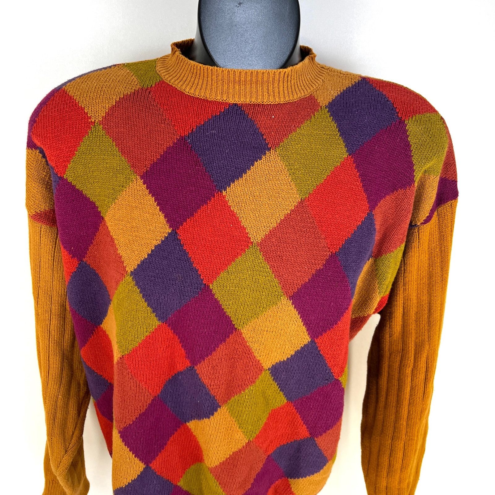 Perry Ellis Vintage Perry Ellis Diamond Motif Cotton Crewneck Sweater Size US M / EU 48-50 / 2 - 2 Thumbnail