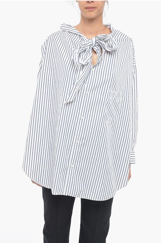 image of Balenciaga Knotted Design Vareuse Cotton Shirt in White, Women's (Size Medium)