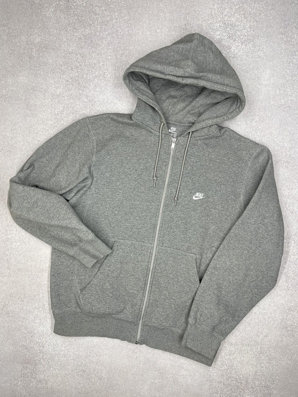 Vintage Nike Zip Hoodie Grey Drill Little Logo Swoosh Y2K TN