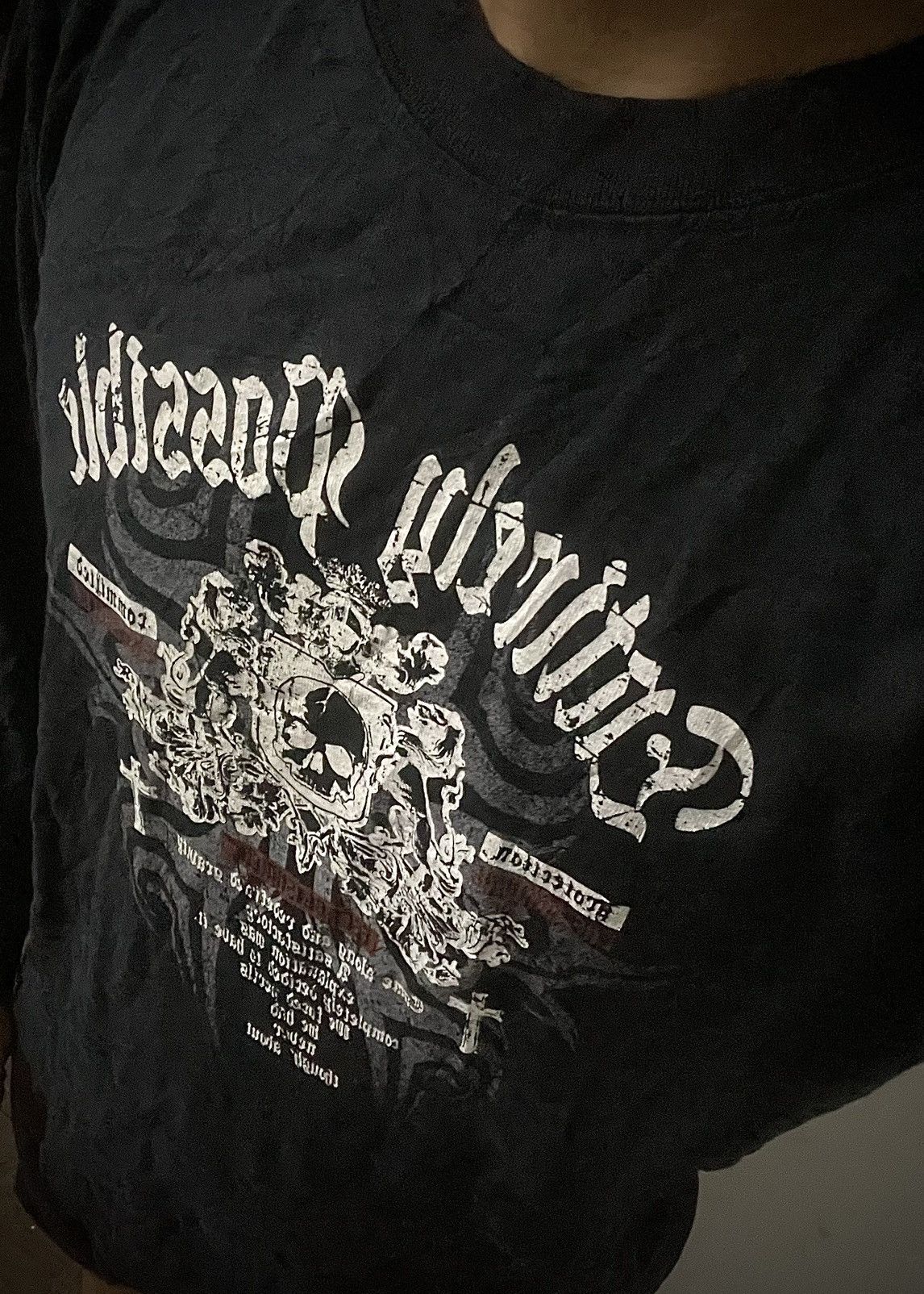 20471120 Japanese Goth Lgb Style Poem Cross Skull Tees Size US M / EU 48-50 / 2 - 9 Thumbnail