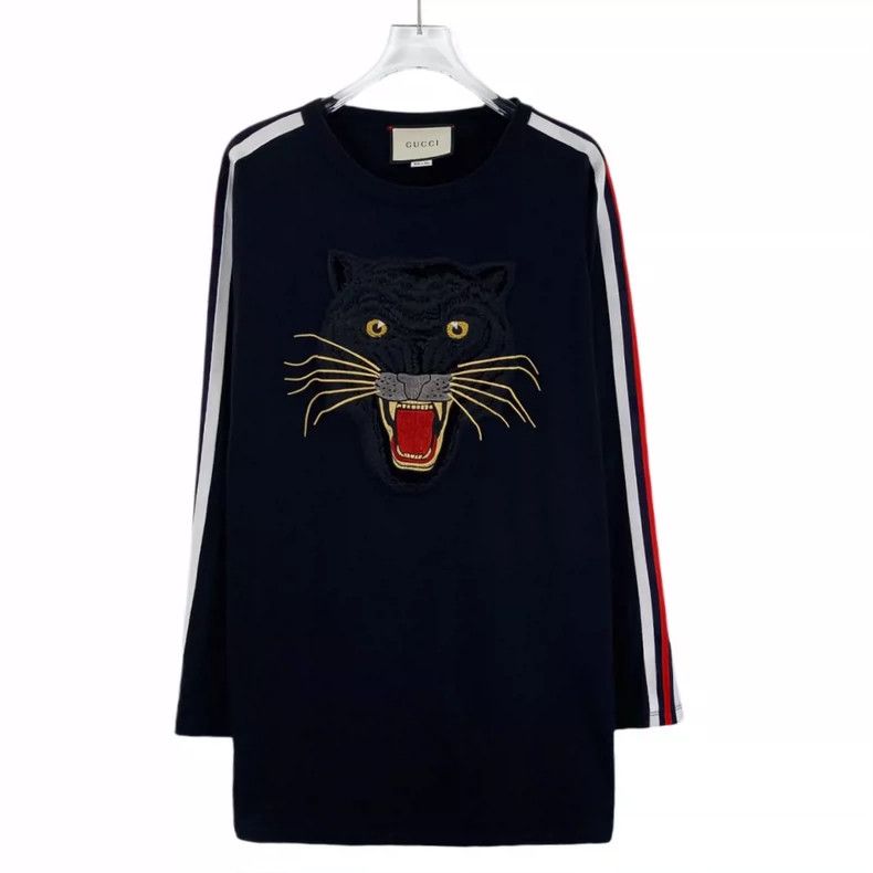 Gucci Gucci Black side striped leopard embroidered cotton round-n Size XS / US 0-2 / IT 36-38 - 1 Thumbnail