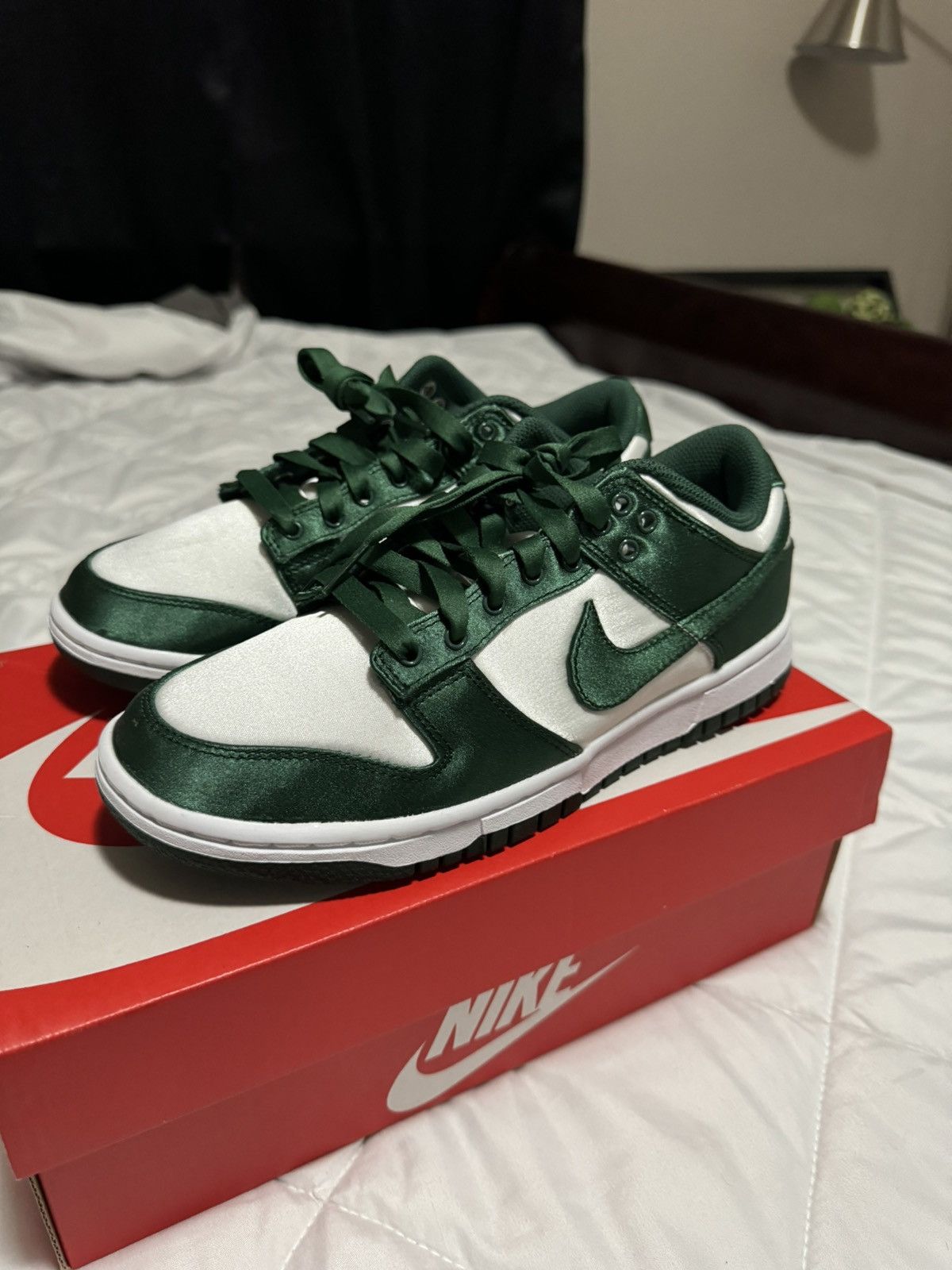 image of Nike Dunk Low Wmns "green Satin" Shoes, Women's (Size 6.5)