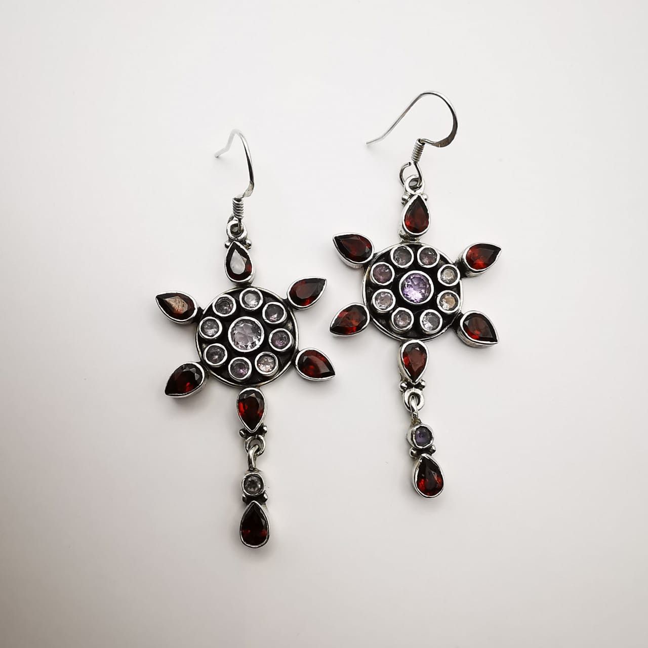 Vintage Earrings 925 Sterling SilverJewelryGarnetAmethyst
