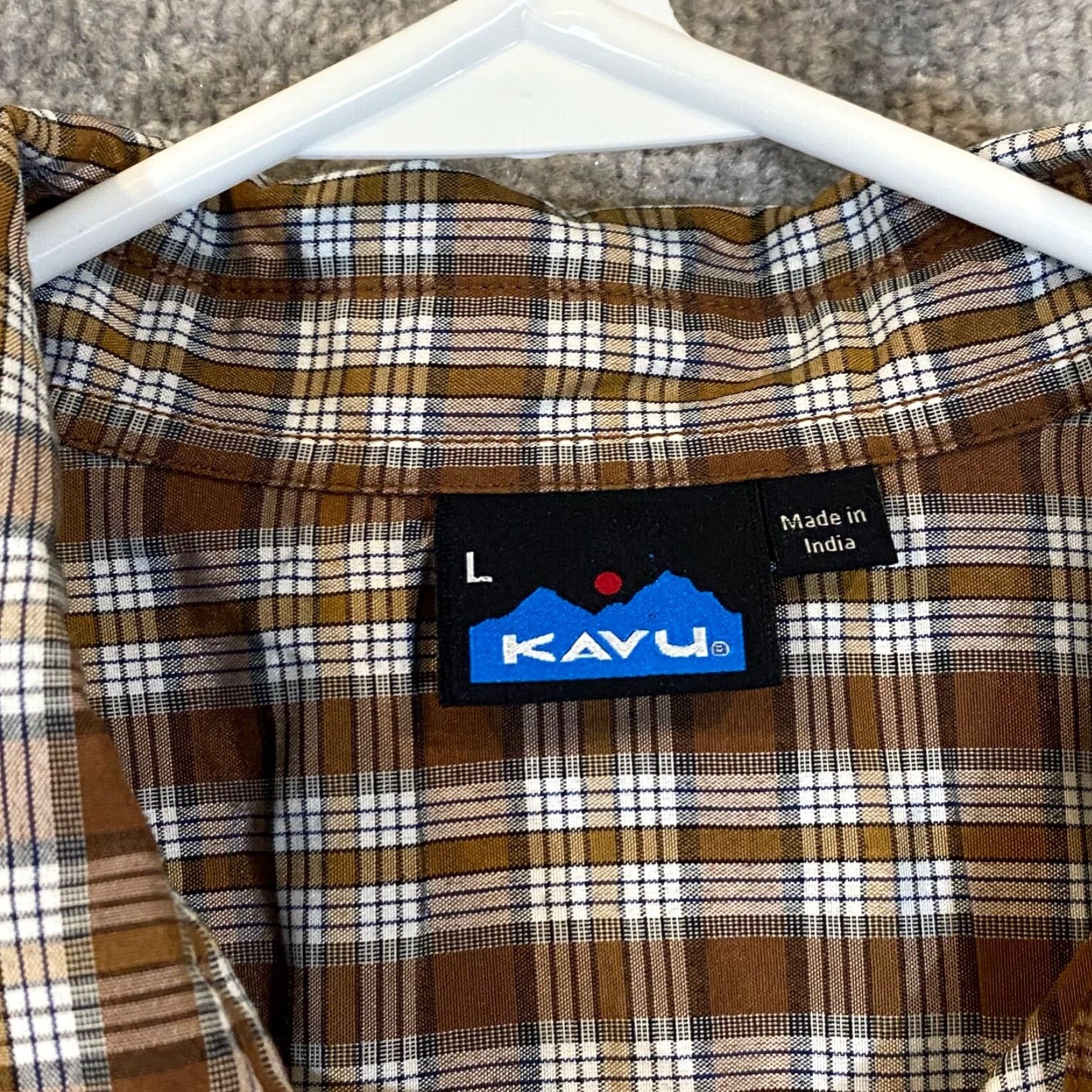 KAVU KAVU Shirt Mens Large Gray Brown Plaid Button Up Hiking Trail Top Short Sleeve Size US L / EU 52-54 / 3 - 2 Thumbnail