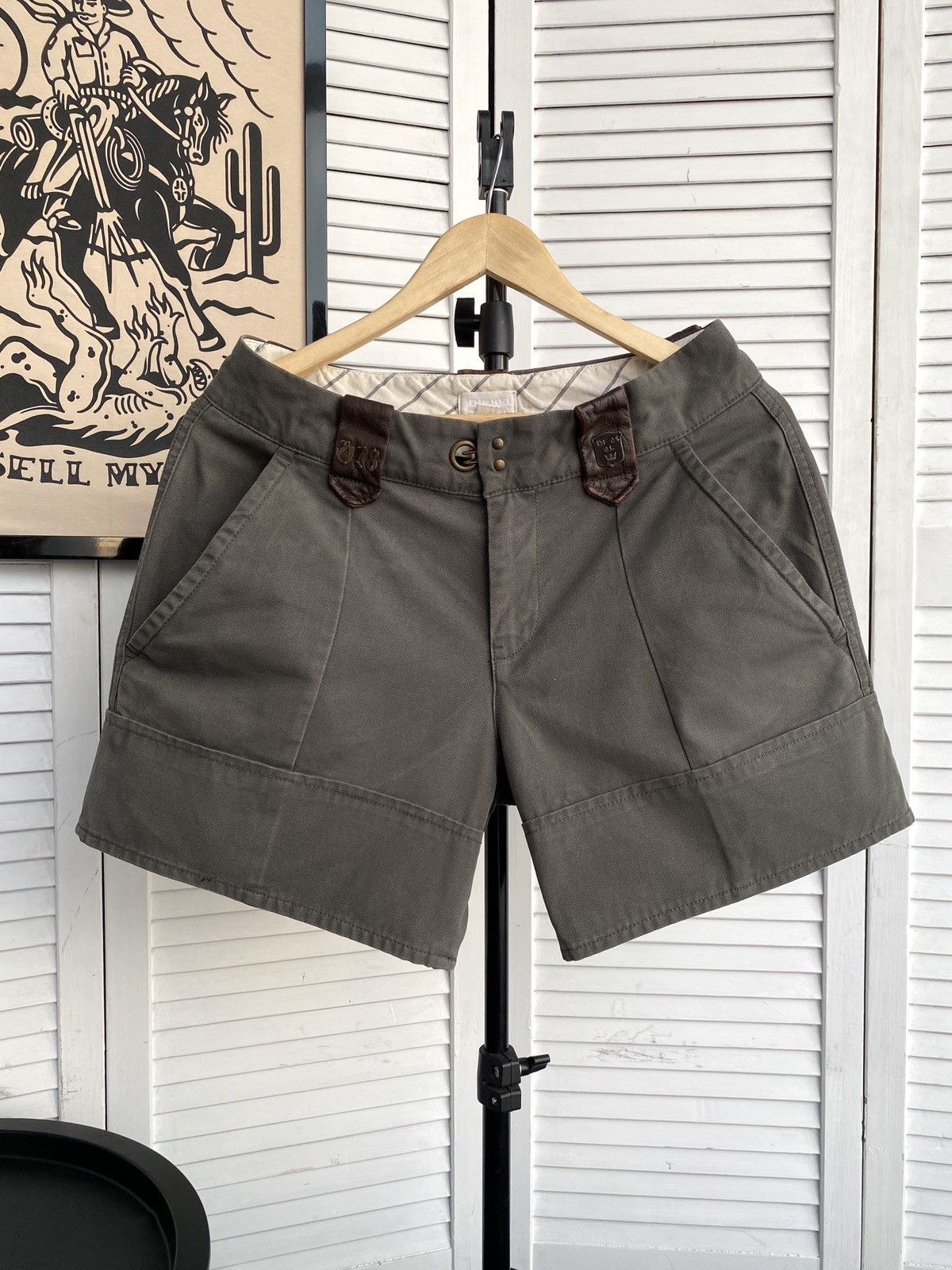 Diesel Diesel Vintage Khaki Military Cargo Shorts Leather Straps Size 29" - 1 Thumbnail