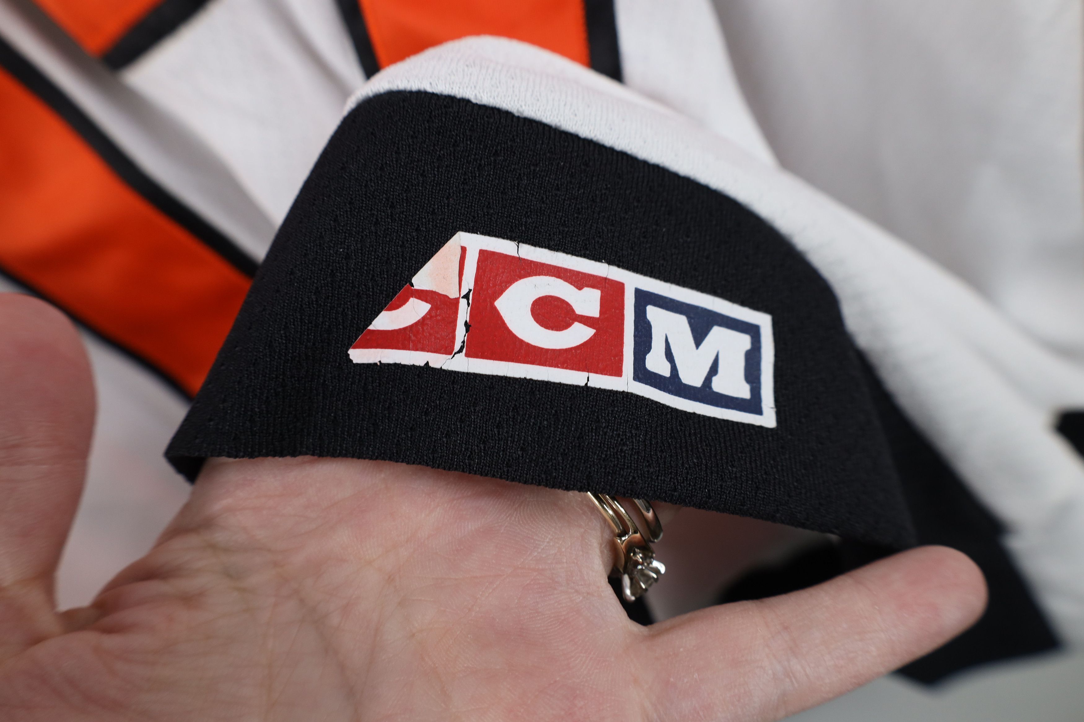 Ccm Vintage 90s CCM Mesh Hockey Jersey Orange White Polyester Size US XL / EU 56 / 4 - 10 Thumbnail
