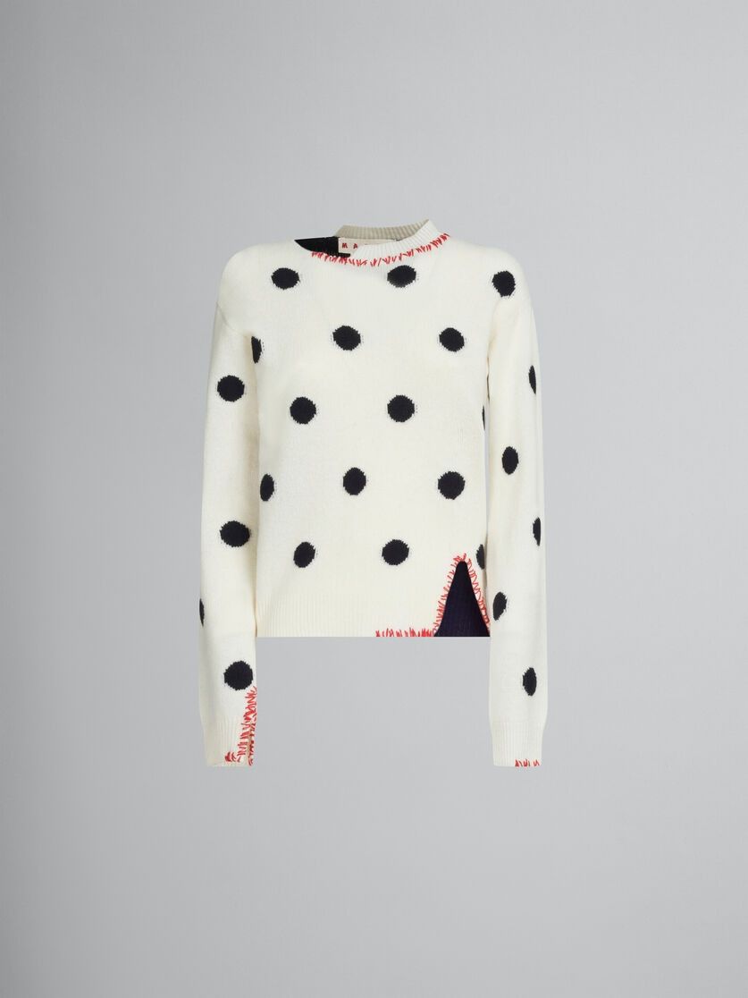 Marni o1w1db10824 Polka Dots Wool Sweater in White Black Size L / US 10 / IT 46 - 1 Thumbnail