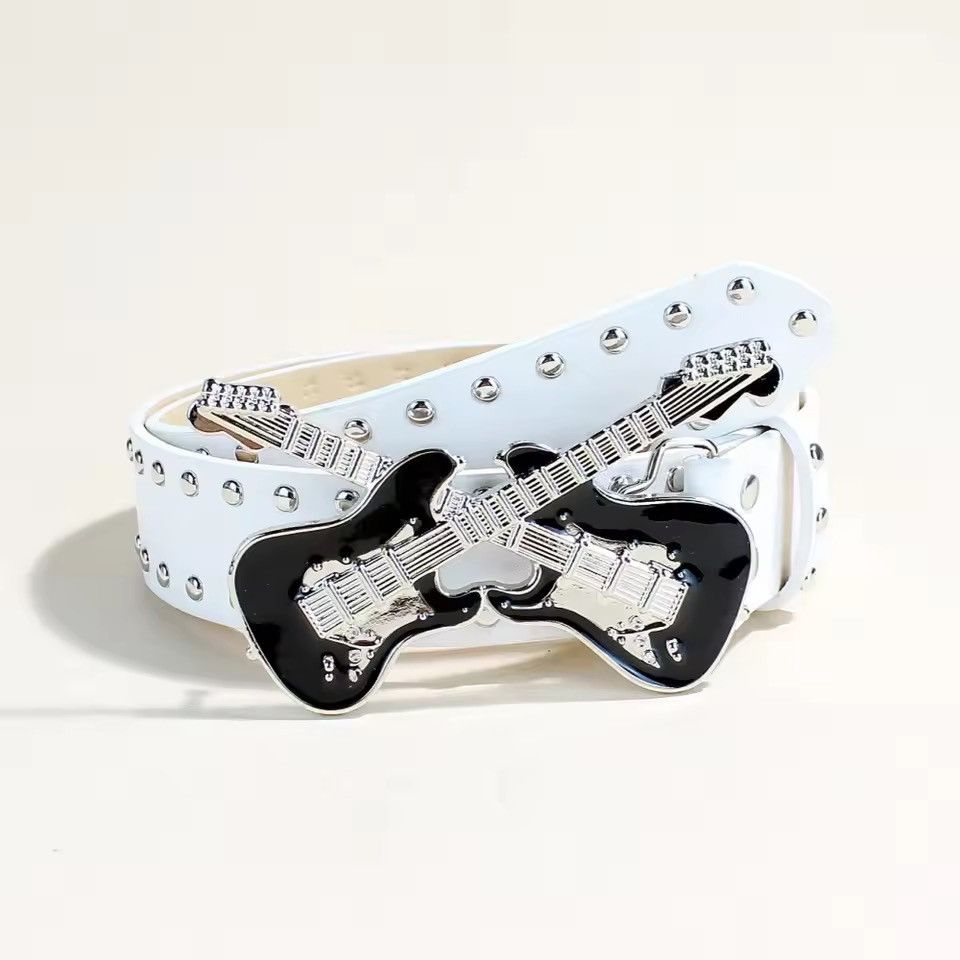 Leather Rock Guitar Buckle Pu Leather Belt Size ONE SIZE - 1 Thumbnail