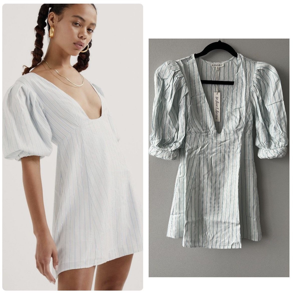 image of For Love Lemons For Love & Lemons NWT Leslie Mini Babydoll Cottagecore Dress in Blue, Women's (Size