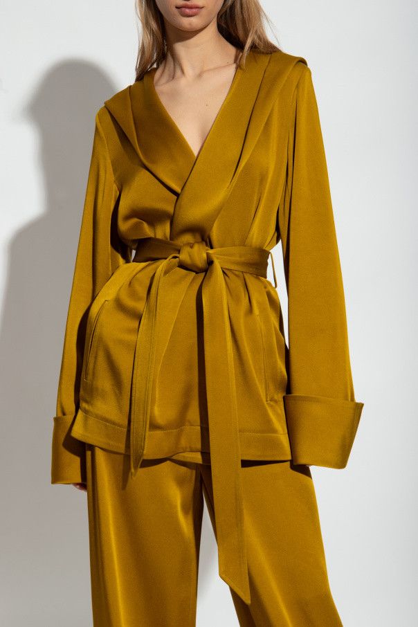 Saint Laurent Paris o1s1wg111024 Hooded Jacket in Crepe Satin in Yellow Size S / US 4 / IT 40 - 3 Thumbnail