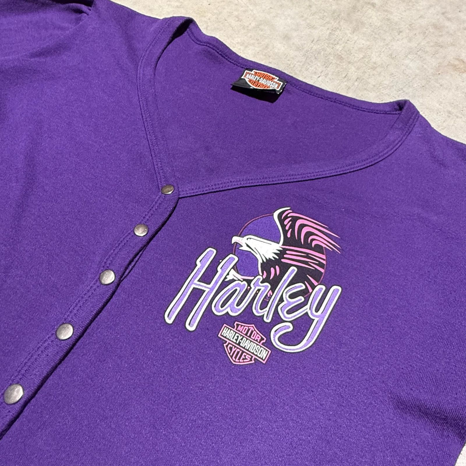 Harley Davidson Vintage Women’s Button Up Harley Tee Modesto Size L / US 10 / IT 46 - 4 Thumbnail