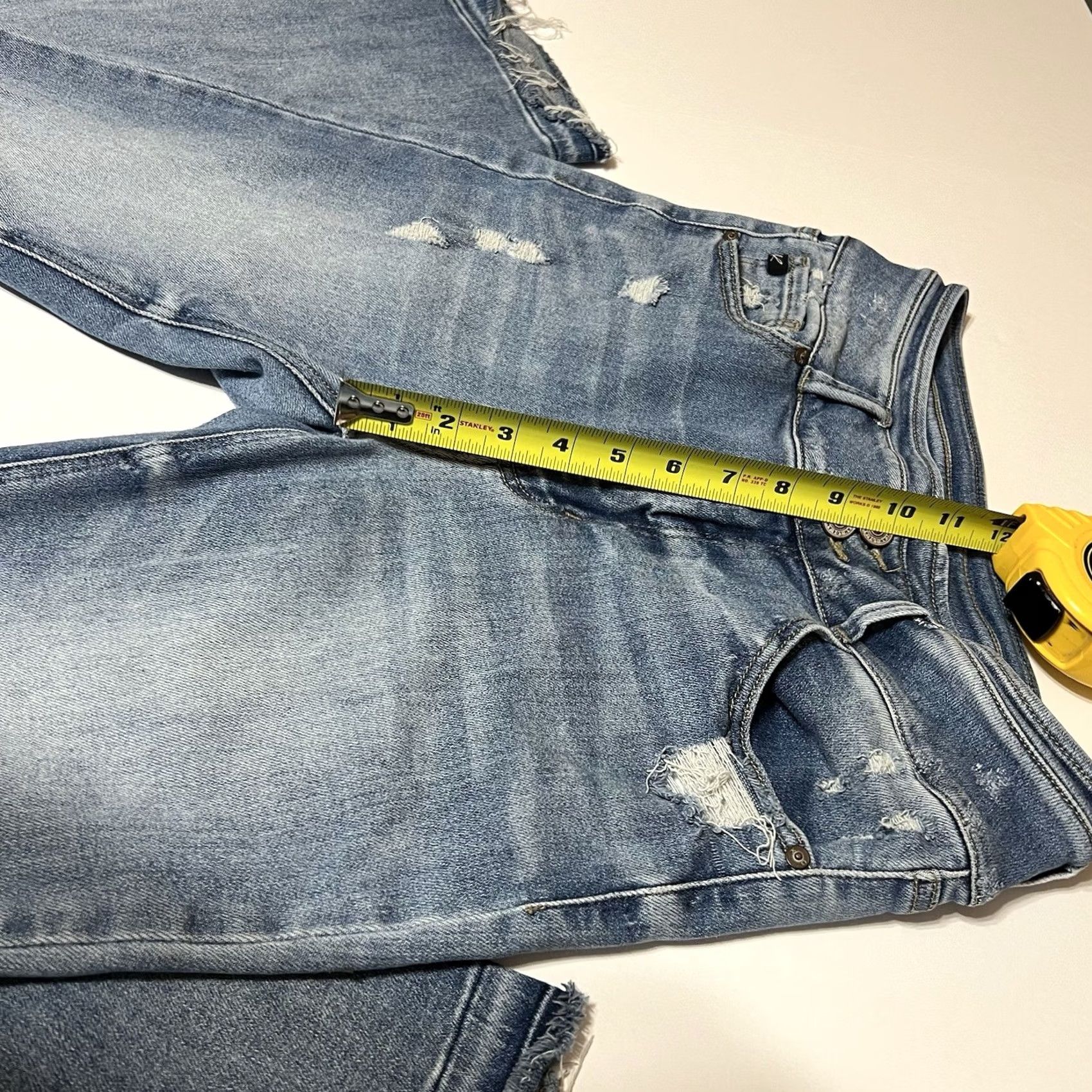 Vintage KanCan Jeans Womens 28x30 Blue High Rise Double Button Released Hem Flare Distressed Stretch 5-Pocket Denim Jeans Womens Regular Bohemian 90s Clothing Size 28" / US 6 / IT 42 - 4 Thumbnail