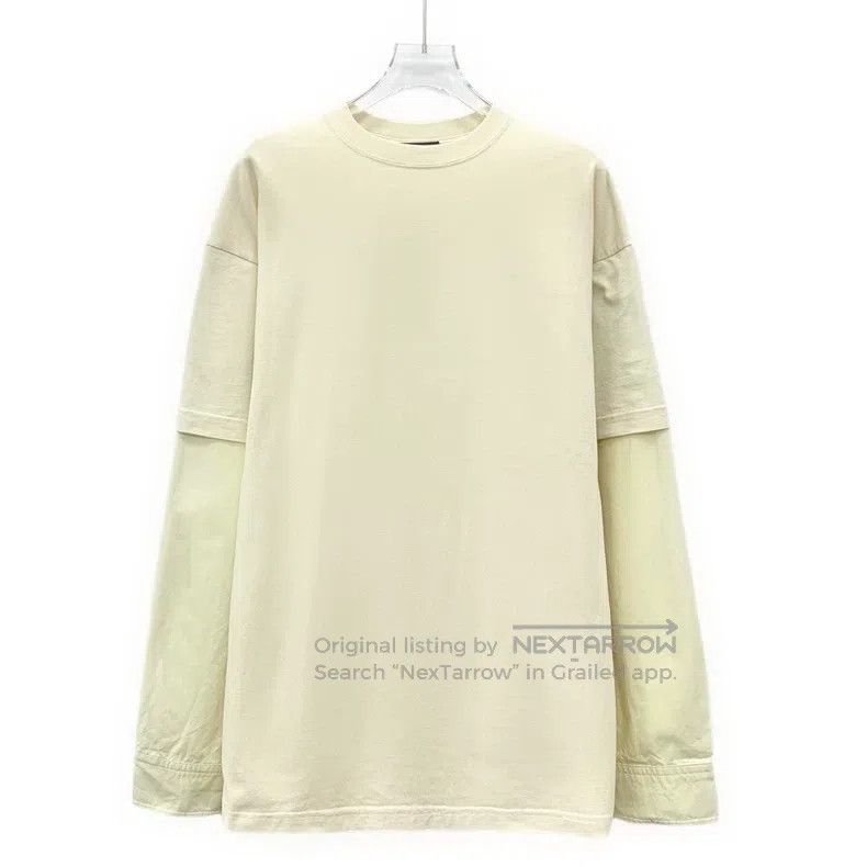 Balenciaga Beige Logo Letter Embroidered Cotton Round Neck