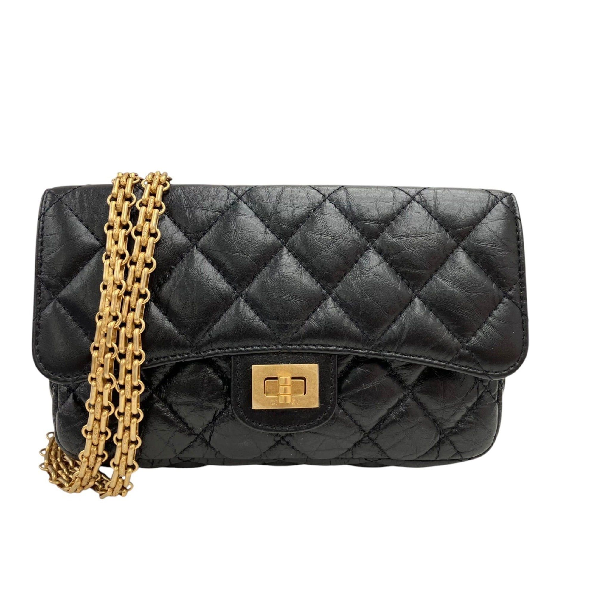 CHANEL AP2215 Chain Wallet 2.55 Calfskin Phone Case Black Women's