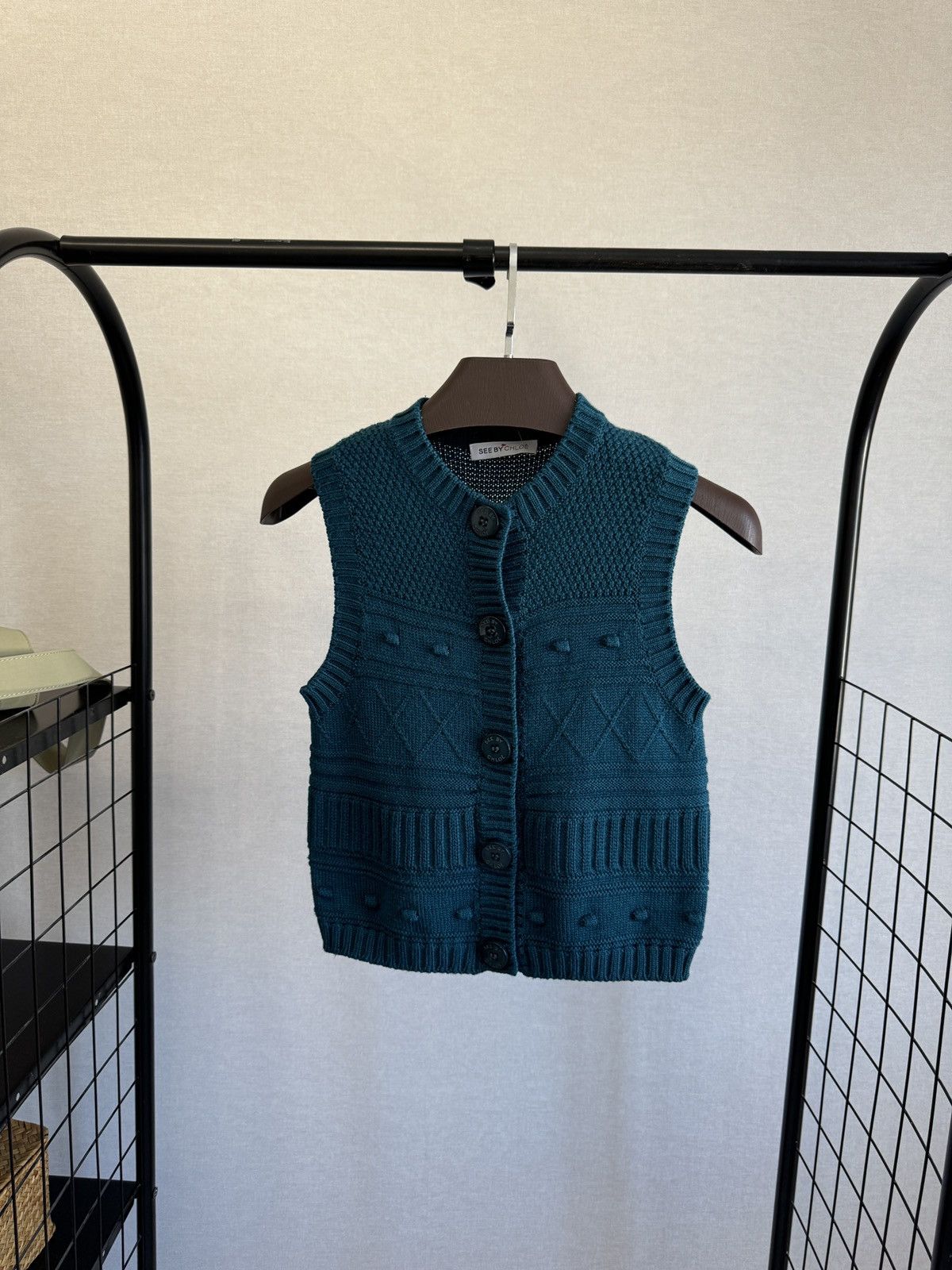 Chloe See by Chloe emerald green button up knitted vest sweater Size S / US 4 / IT 40 - 3 Thumbnail