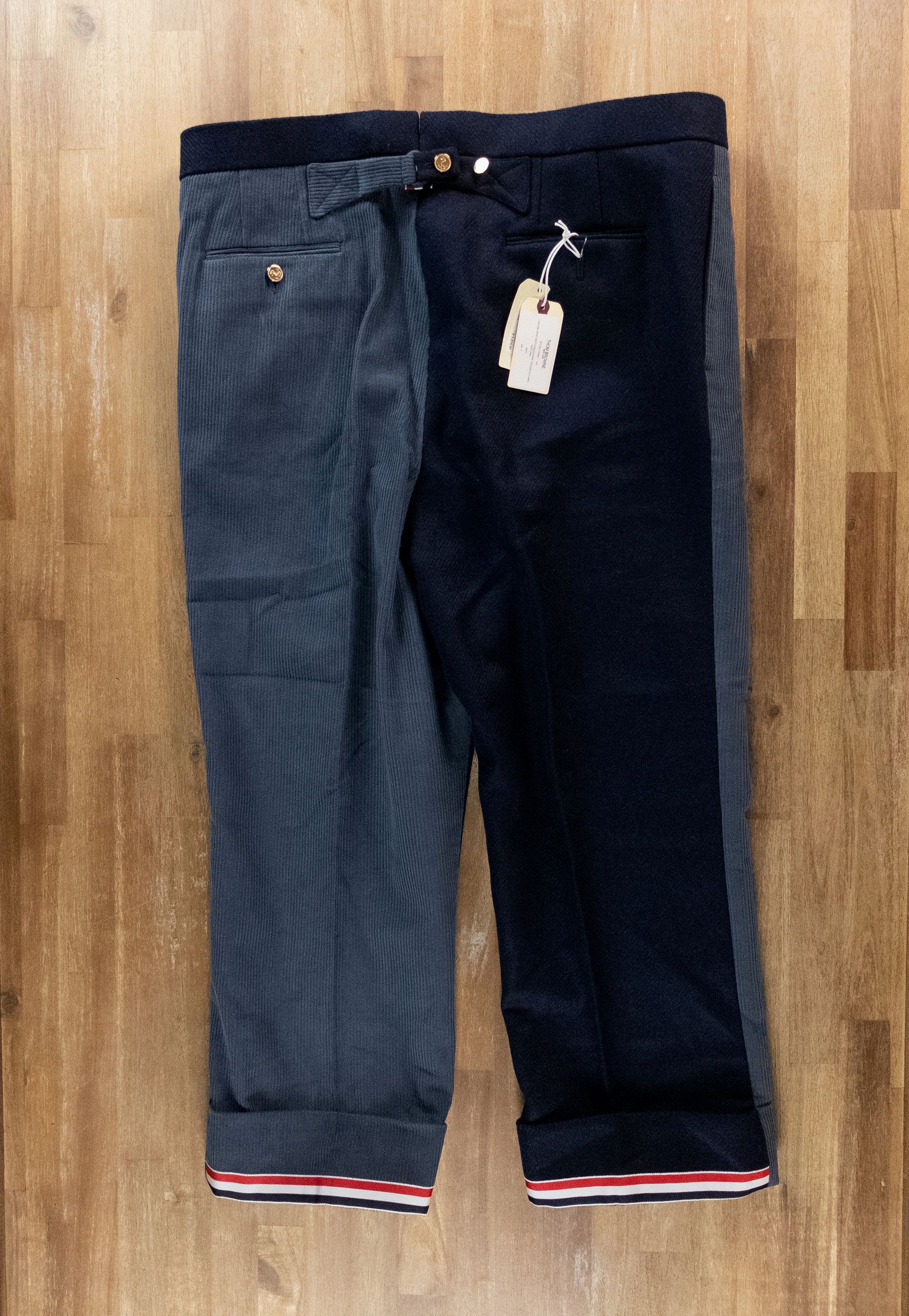 Thom Browne THOM BROWNE Fun-Mix blue wool & corduroy backstrap pants Size US 38 / EU 54 - 11 Thumbnail