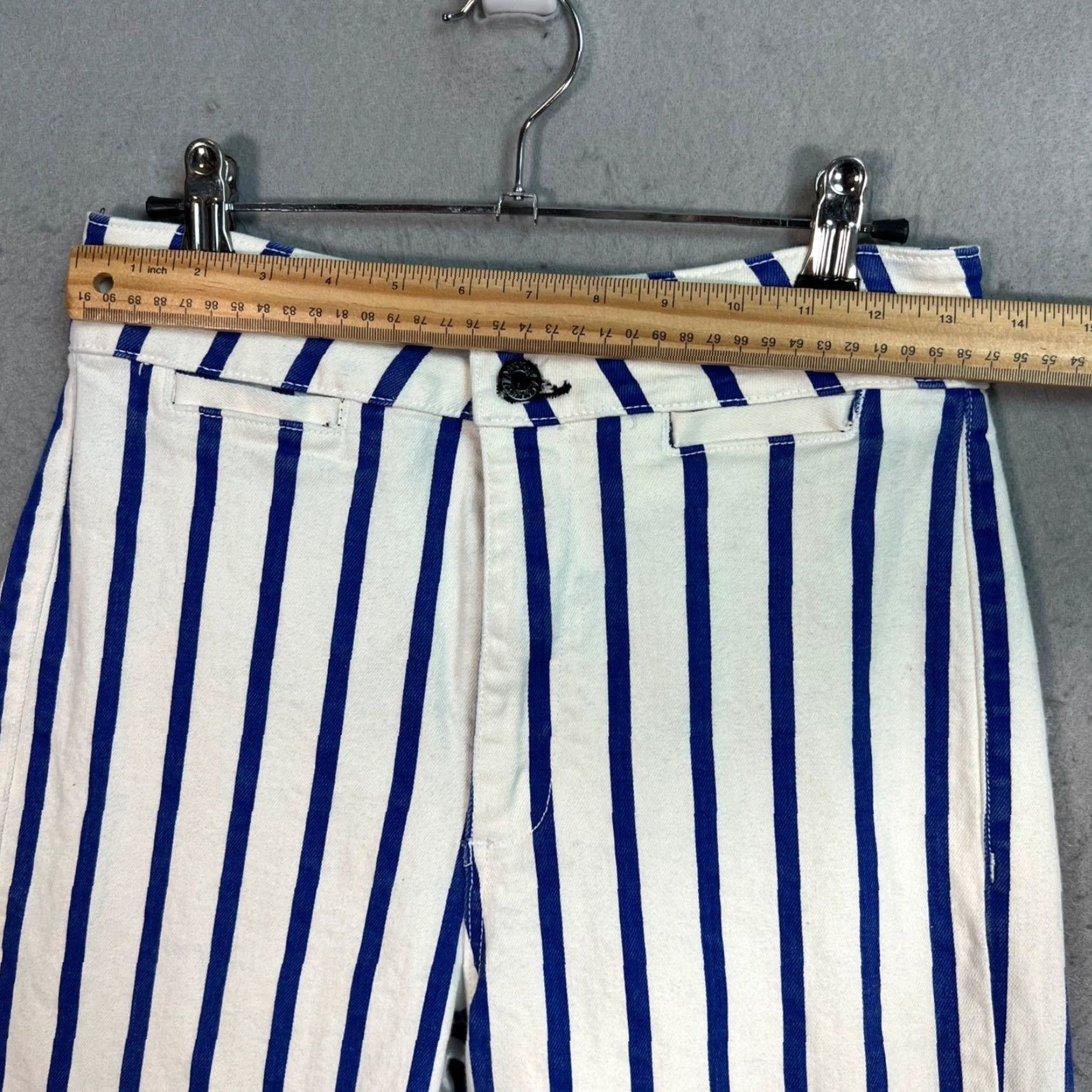 Vintage ASKK NY Pants Adult Womens 26 White Striped Wide-Leg Cotton Blend 30" Inseam Size 26" / US 2 / IT 38 - 5 Thumbnail