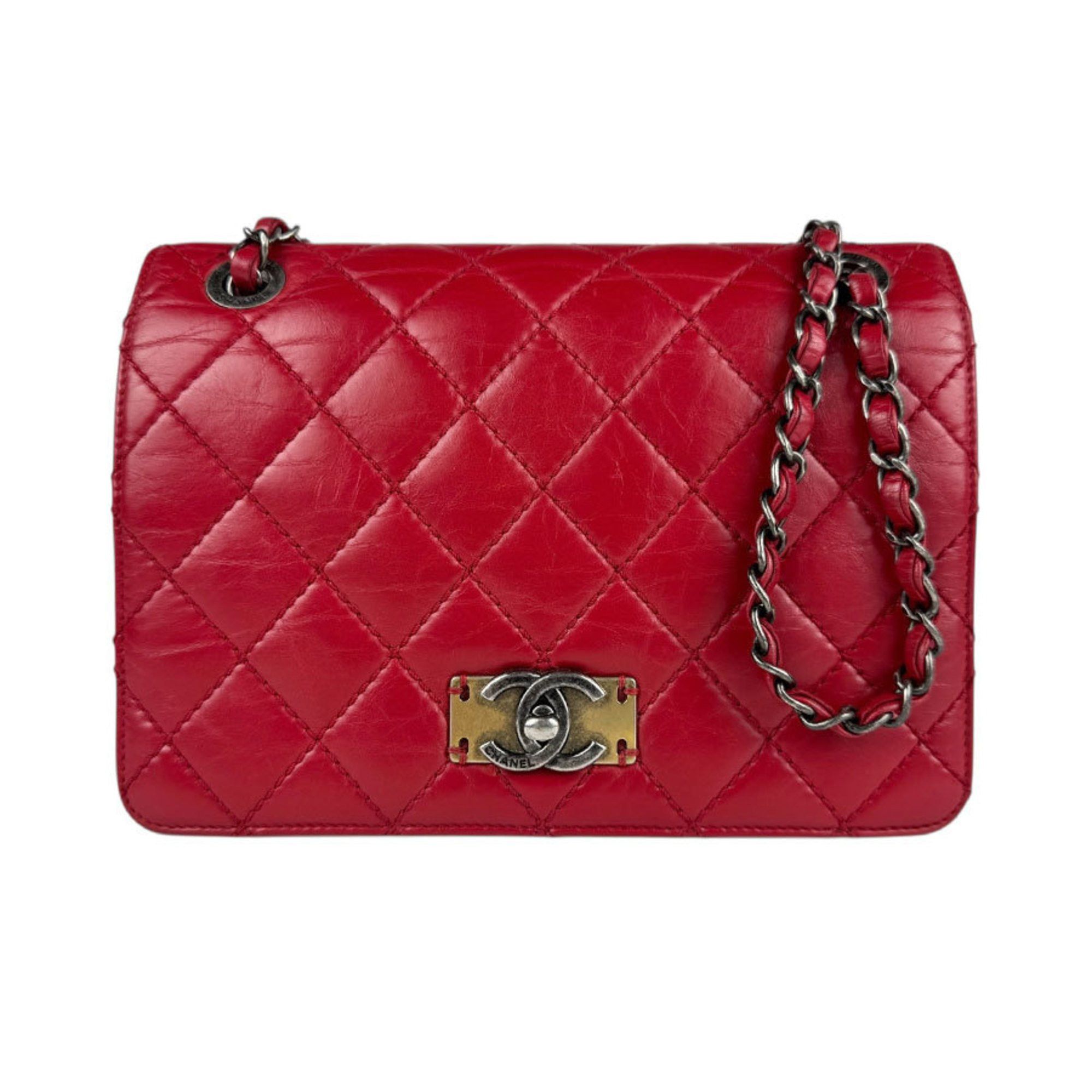 Chanel Shoulder Bag Matelasse Leather Red Women's Z5426