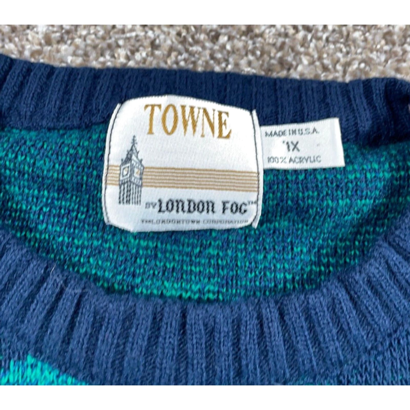 London Fog VINTAGE 90s Geometric Pattern London Fog Sweater Big 1X Dark Blue Green Lightweight Knit Mens Pullover Crew Neck Long Sleeve Casual Knitwear Size US XL / EU 56 / 4 - 4 Thumbnail