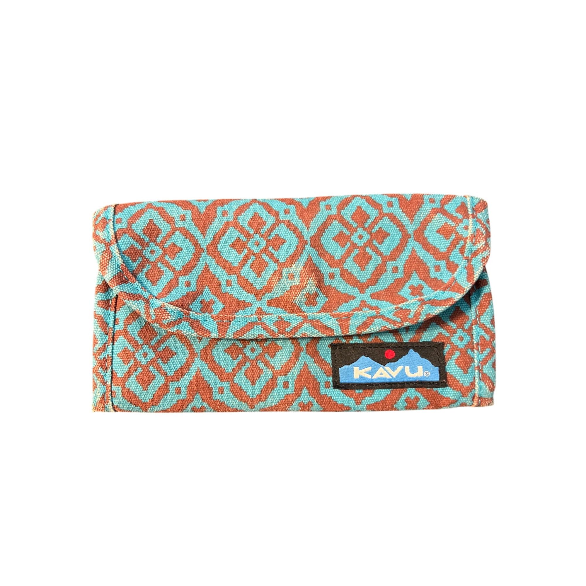 KAVU Kavu Trendy Geometric Print Wallet Blue Brown Trifold Zip Po Size ONE SIZE - 1 Thumbnail