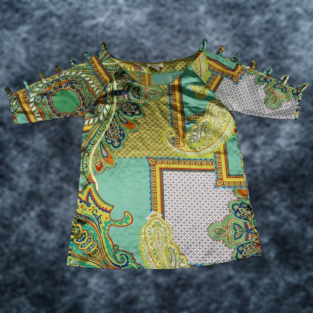 Vintage Arden B Shirt Womens S Green Paisley Print Satin Boho Tunic Top Vintage Y2K Dressy Blouse Womens Size S / US 4 / IT 40 - 1 Thumbnail